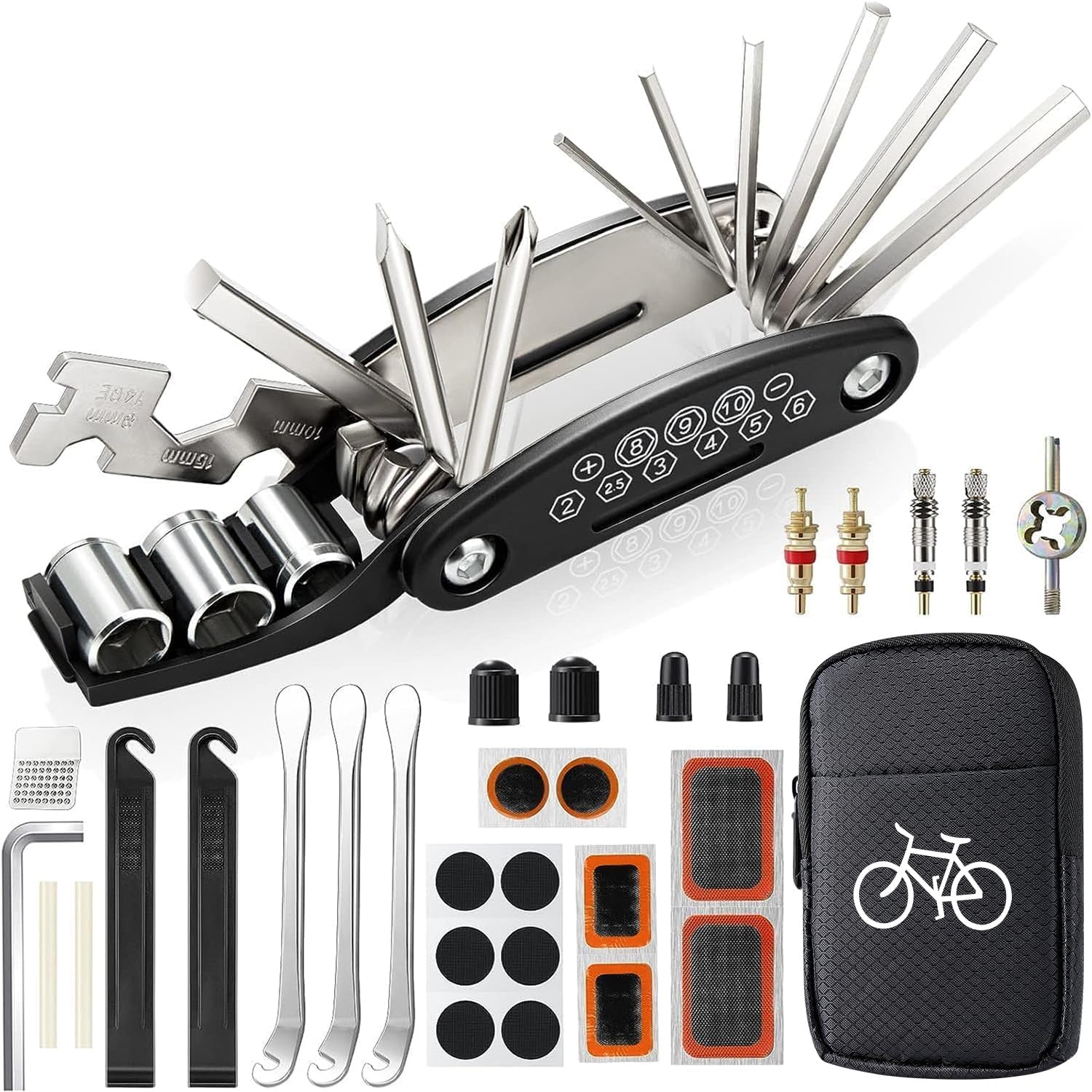 Detalle de Fahrrad Reparaturset 16-in-1 Kompakt aus Stahl Schwarz