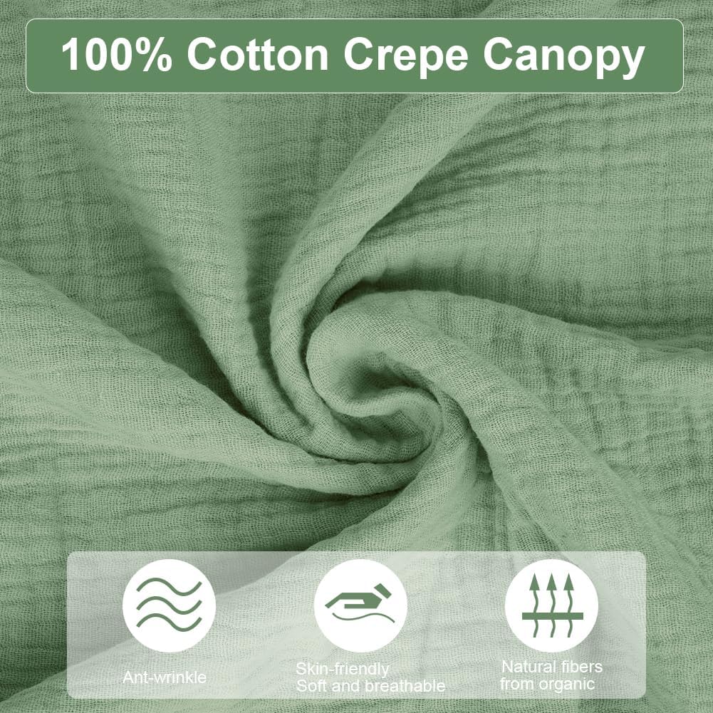 Detalle de Vicloon Bed Canopy for Children – 100% Cotton Muslin, 135 x 360 cm, Light Green
