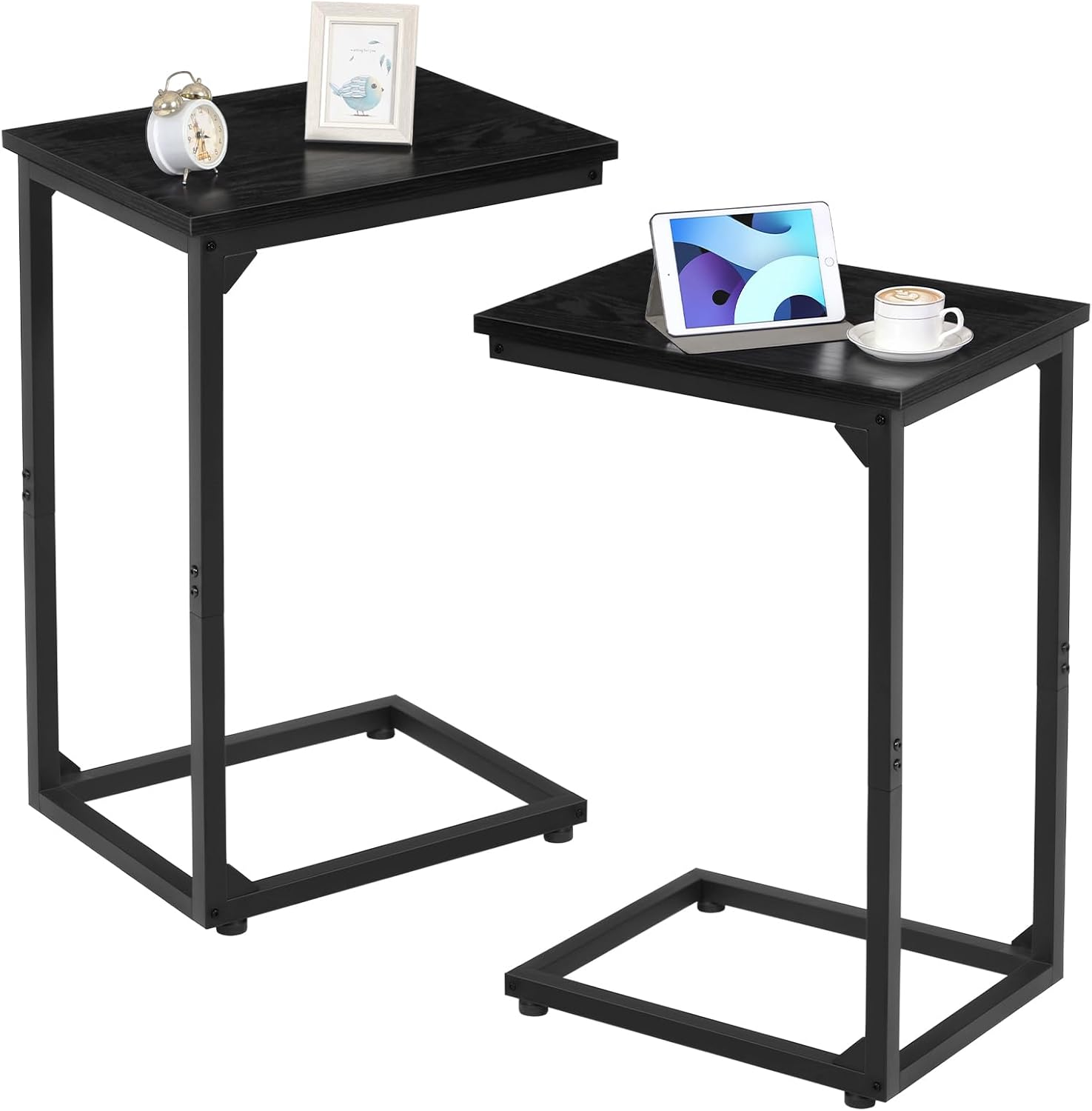 Detalle de AMHANCIBLE EHET02CBK C-Shaped Side Tables, Set of 2, Black Metal Frame