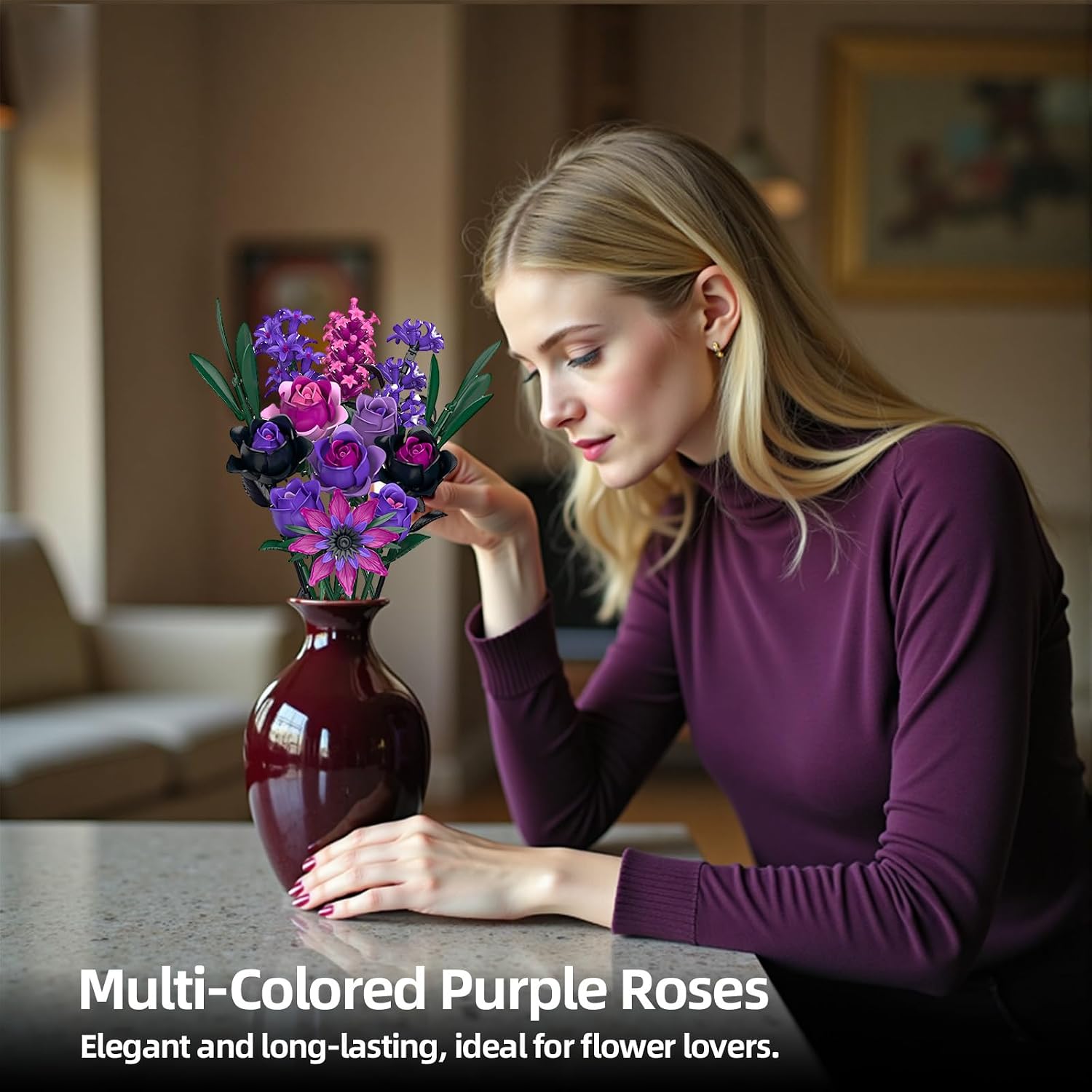 Thumbnail 3 de Purple Rose Flowers Bouquet Building Set