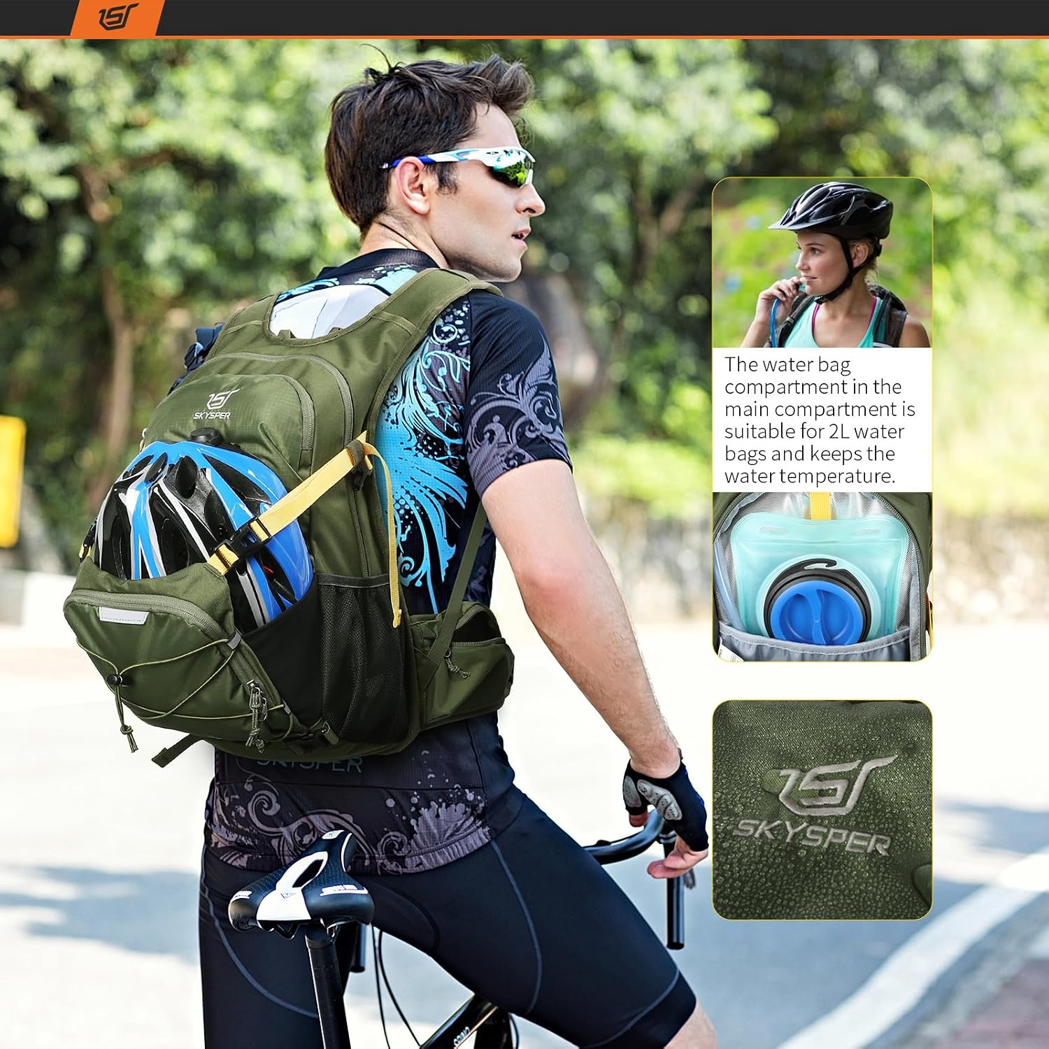 Detalle de SKYSPER Cycling Backpack 20L: Lightweight, versatile daypack for biking and outdoor adventures