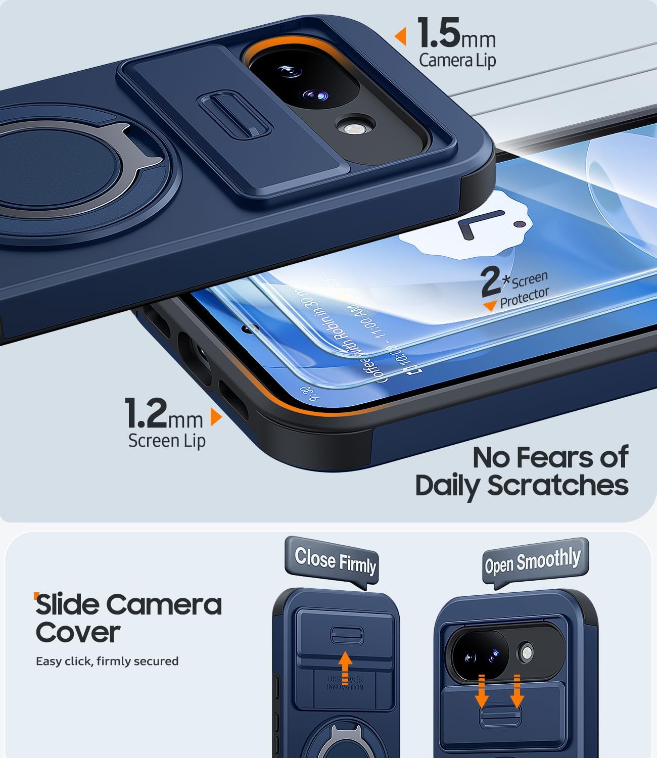 Detalle de AOUIA Pixel 10a Case with Slide Camera Cover and 2-Pack Screen Protectors