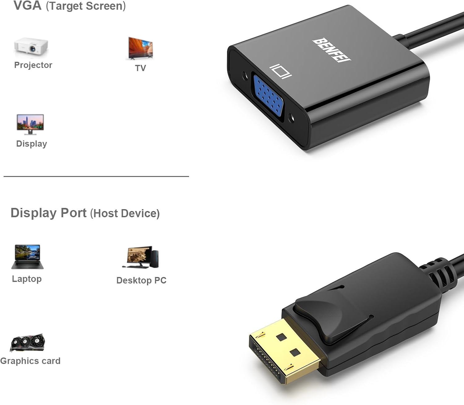 Thumbnail 2 de BENFEI DisplayPort auf VGA Adapter 1080P