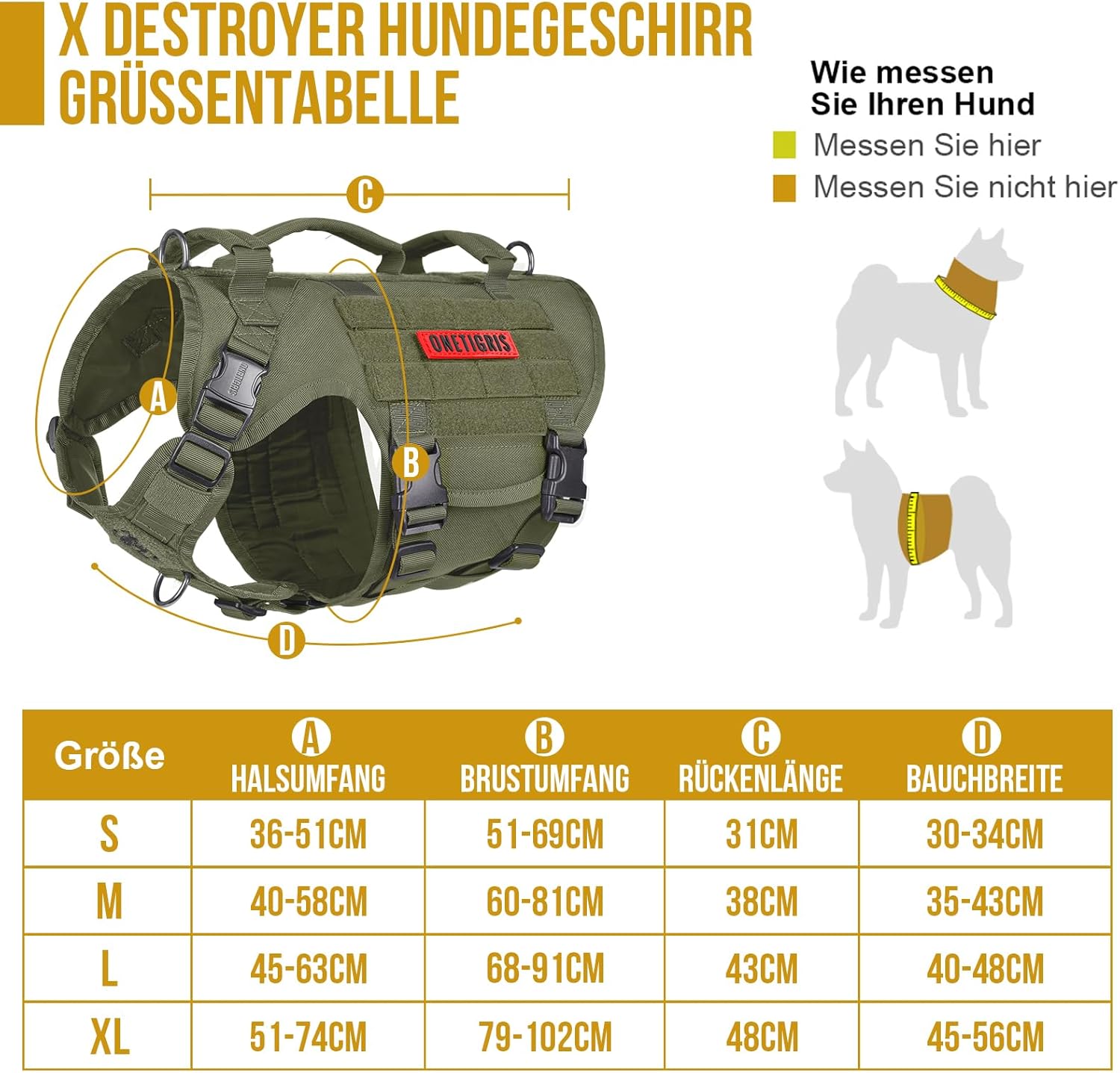 Detalle 2 de OneTigris Harnais pour Chien X DESTROYER – harnais tactical à 3 poignées en nylon 1000D
