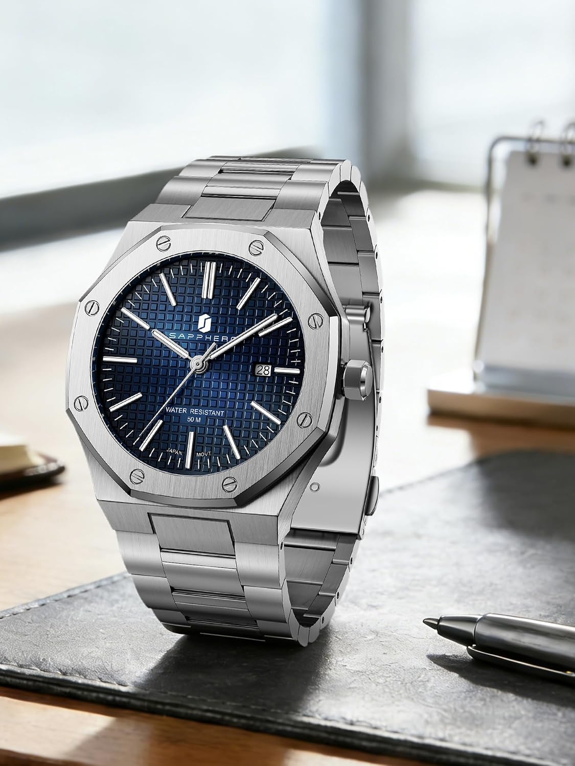Thumbnail 6 de SAPPHERO Orologi Uomo Ottagonale 10ATM impermeabile quarzo in acciaio inox