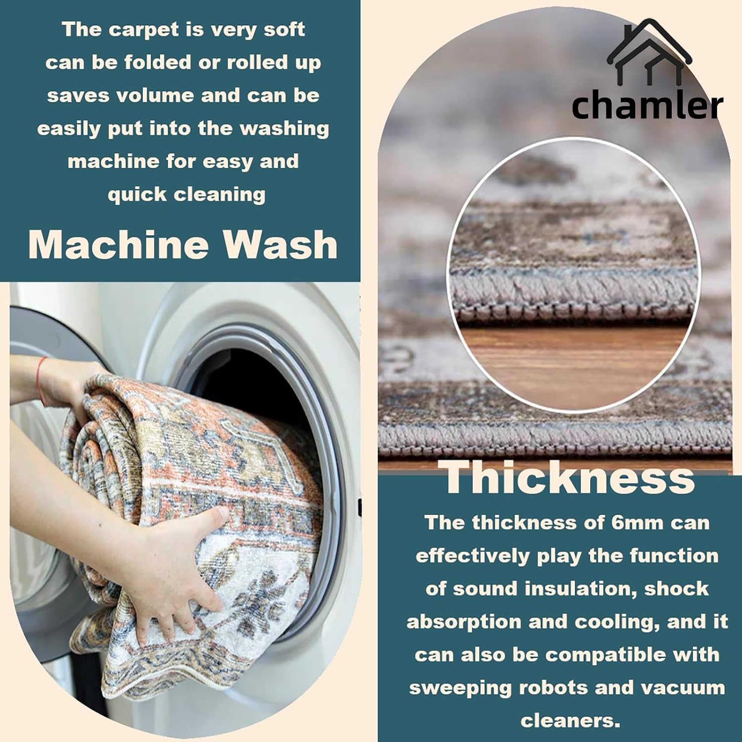 Detalle 2 de chamler 10'x14' Washable Boho Chic Area Rug with Medallion Distressed Design