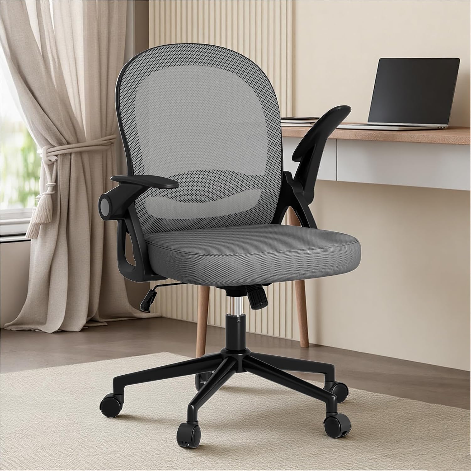 Detalle 2 de rattantree Ergonomischer Bürostuhl – atmungsaktive Netz-Rückenlehne, verstellbar, Armlehnen klappbar, Dunkelgrau