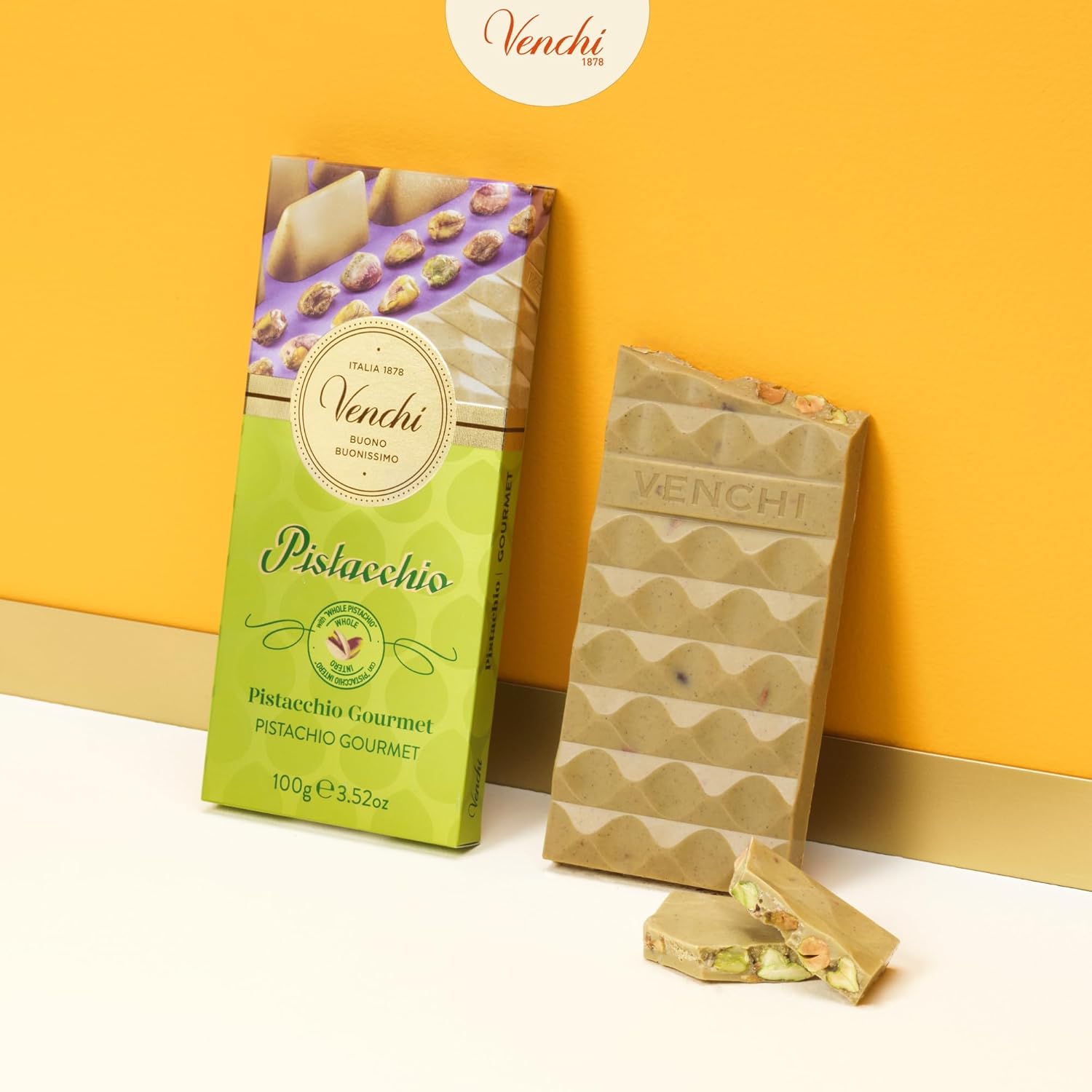 Thumbnail 1 de Venchi Gourmet Pistazien-Schokoladen-Tafel, Weiße Schokolade mit Pistazienpaste und ganzen Pistazien, 95 g