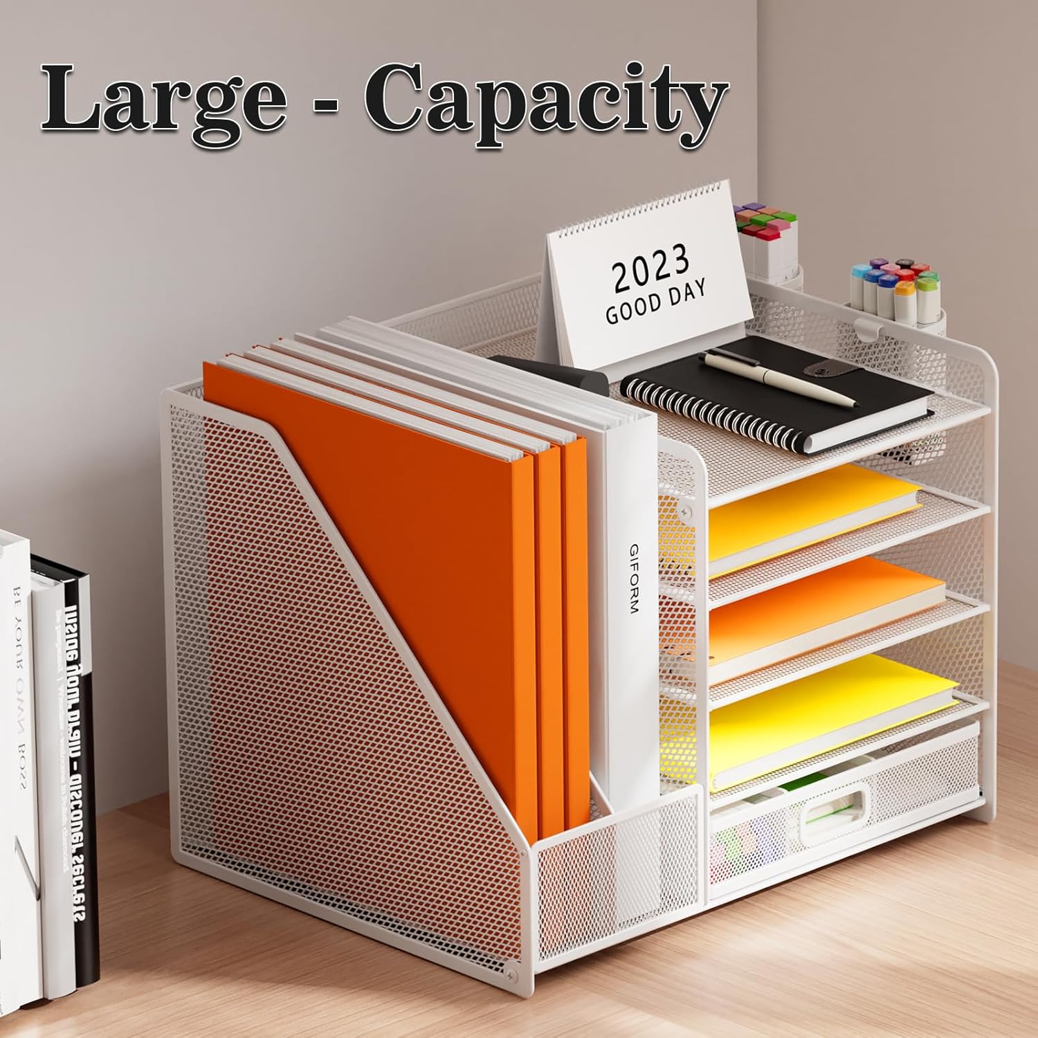 Thumbnail 1 de Restorgan Schreibtisch Organizer mit Aktenhalter – 5-stufiger Papier Organizer mit Schublade und Stifthaltern (weiß)