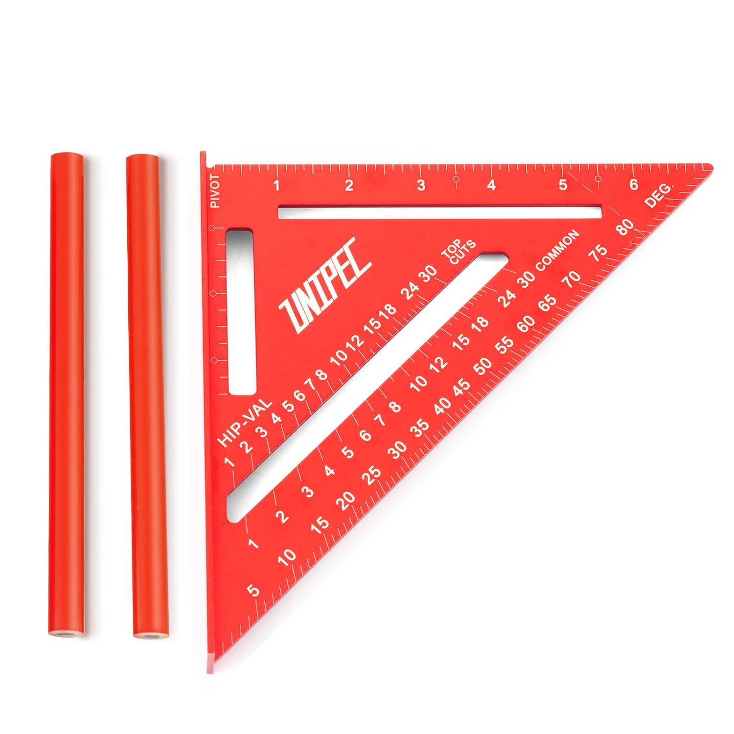 Detalle de UNIPEC 7" Aluminum Rafter Square with Triangle Ruler, Protractor & Pencils