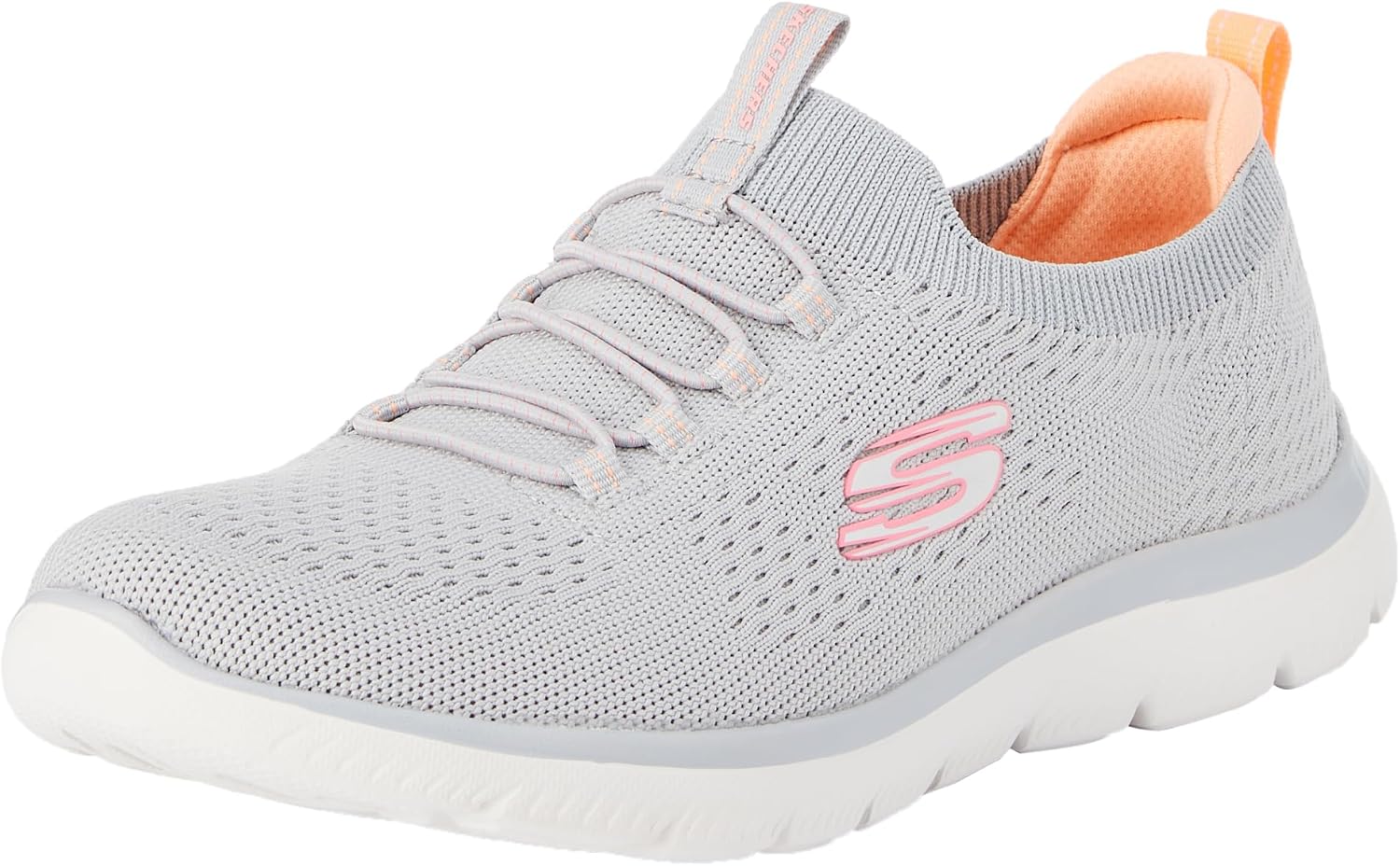 Detalle de Skechers Mujer Summits Top Player: Zapatillas Gray Knit/Pink & Coral Trim (38.5 EU)