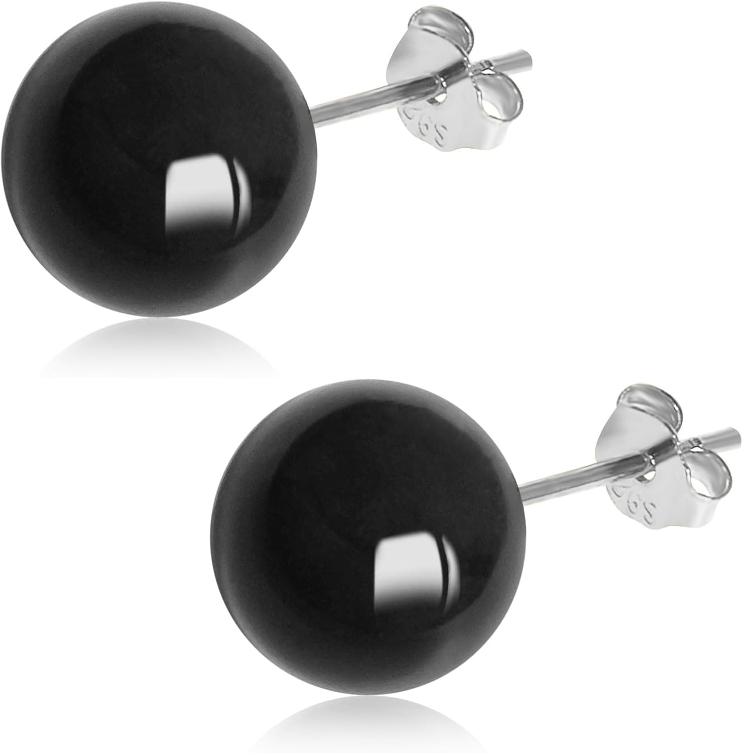Detalle de GGXDH 6mm Schwarz Onyx Ohrstecker – 925er Silber, 18k Vergoldet, hypoallergen, runde Naturstein Kugeln