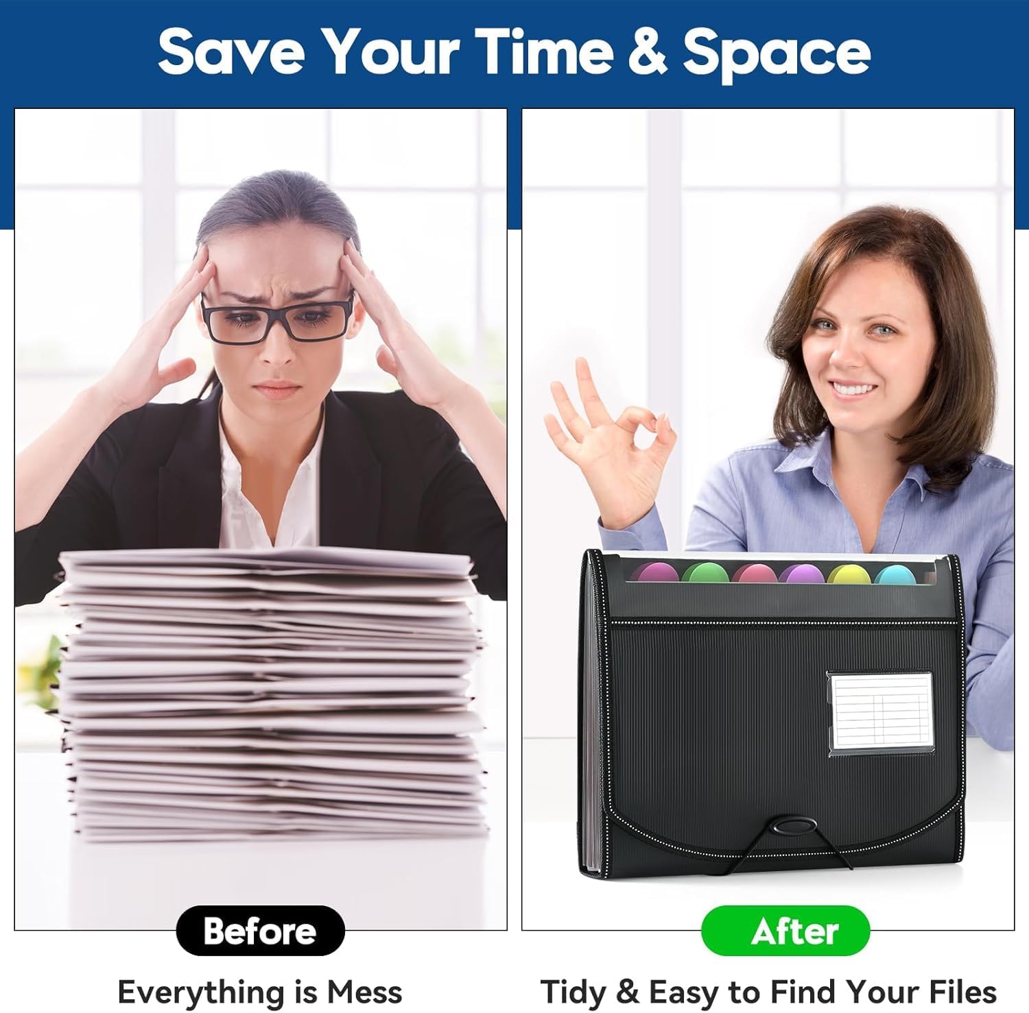 Thumbnail 5 de 13 Pockets File Organiser Accordion Expanding Folder with 12 Tabs for A4 Documents (Black)