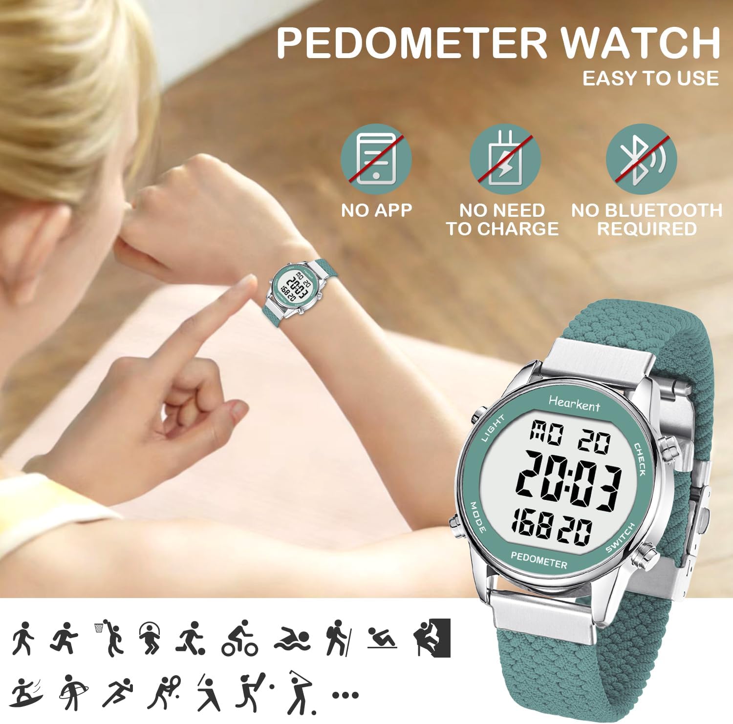 Thumbnail 2 de Hearkent pedometer watch for women, 30M waterproof