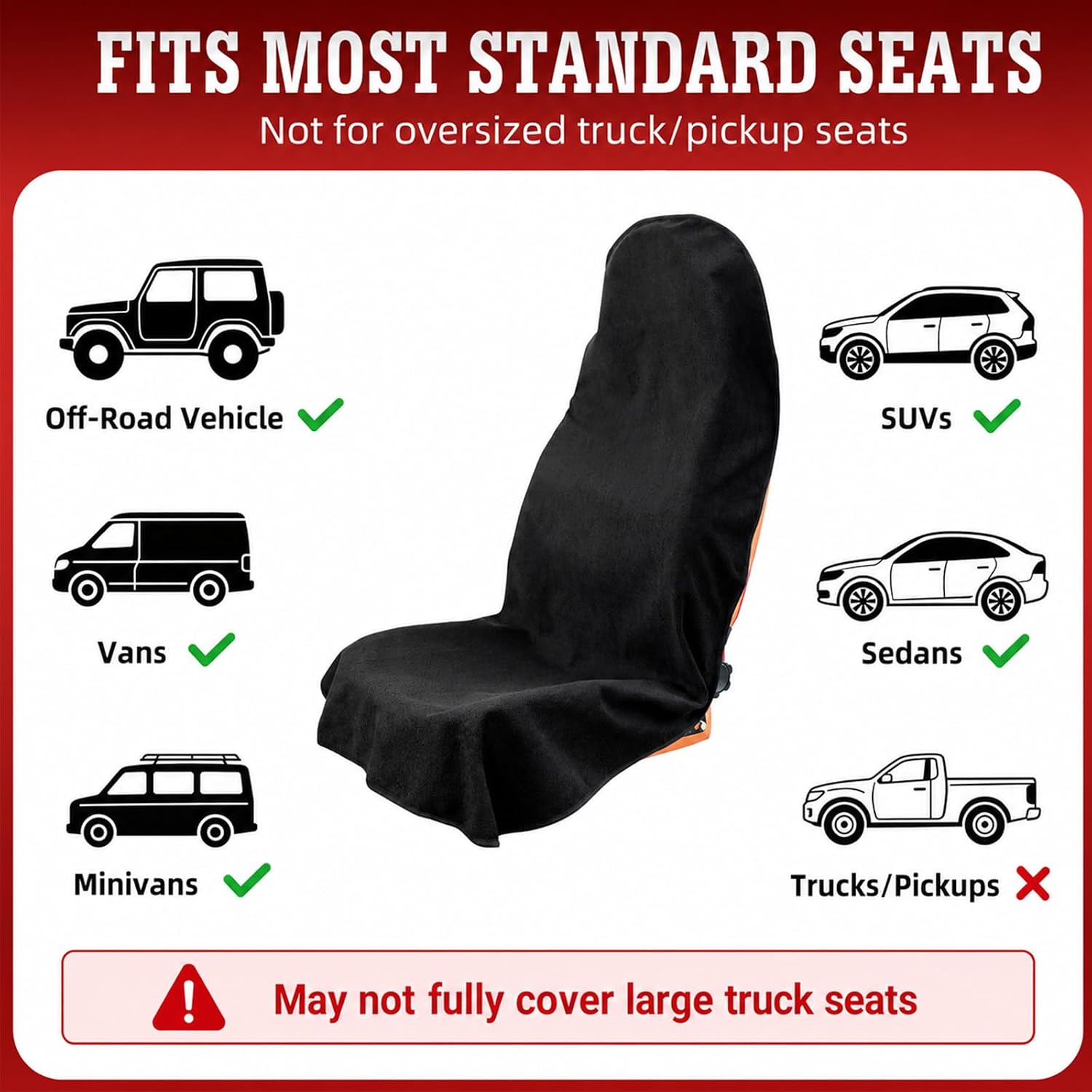 Thumbnail 6 de TESFEEL Towel Car Seat Cover (GRS Certified Recycled Microfiber), Non-Slip Universal Front Protector — 2-Pack, Black