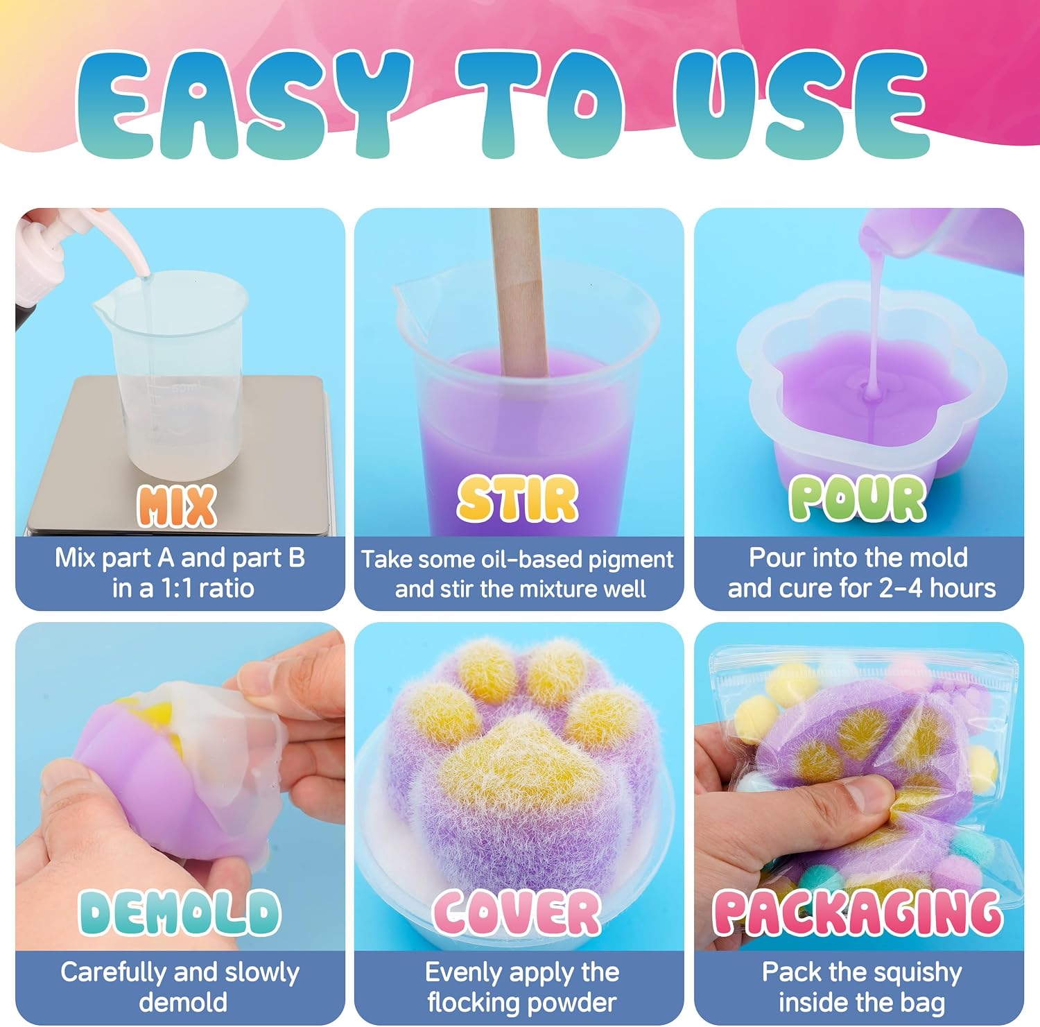 Detalle de Taba Squishy Kit - 64 OZ DIY Squishy Maker Refill (Bubble-Free, Quick Cure) for Custom Cat Paws & Stress Relief