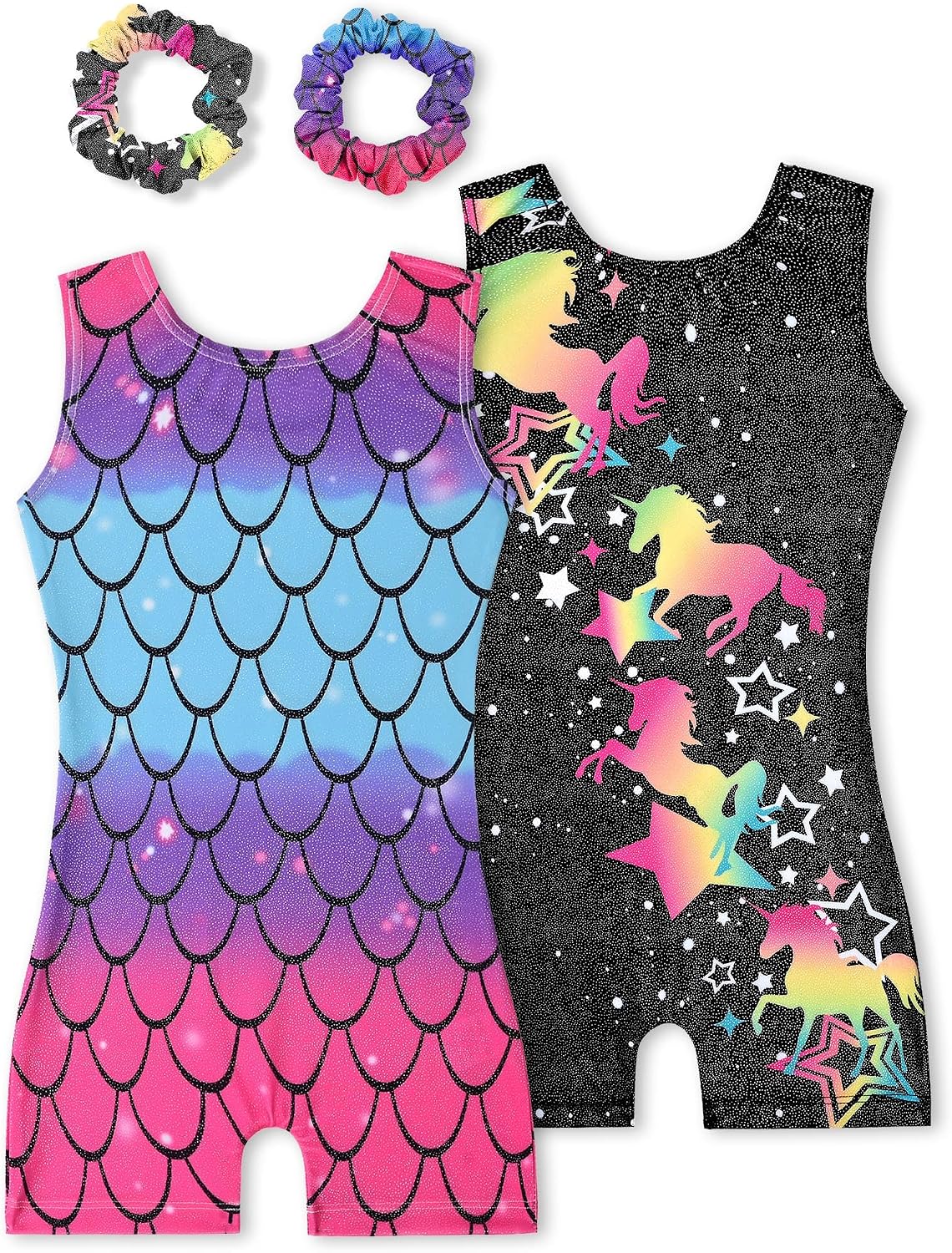 Detalle de Tstiti Girls’ Sparkly Gymnastics Leotards, 2-Pack with Matching Hair Scrunchies