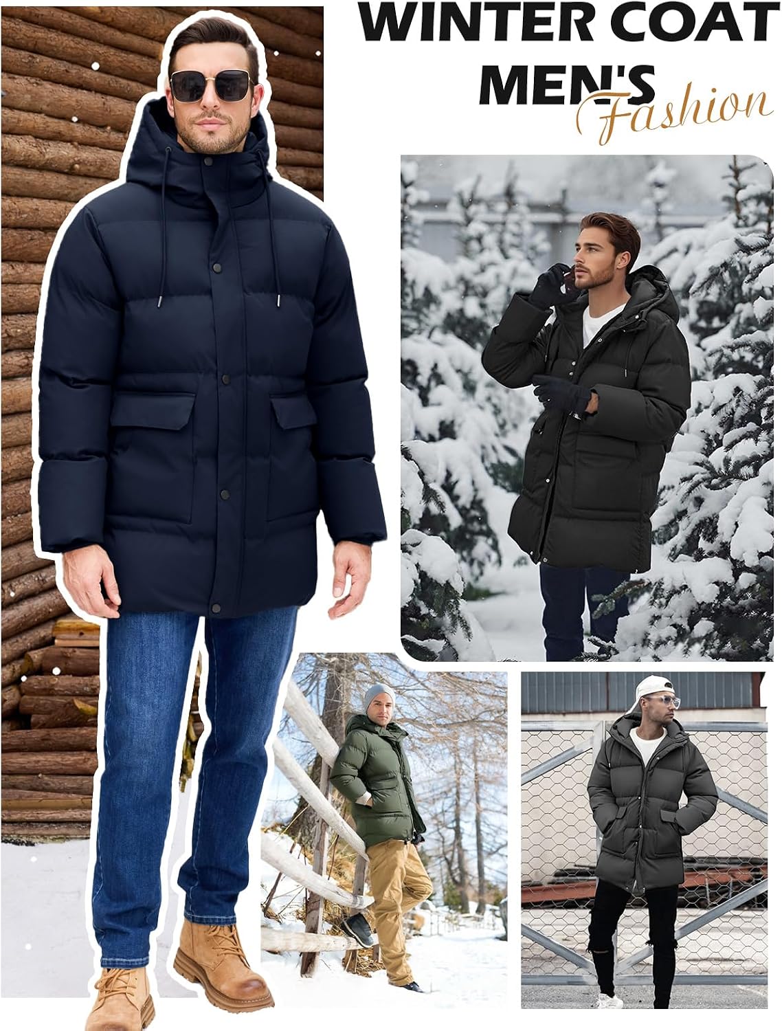 Thumbnail 6 de Xnova lange gewatteerde herenwinterjas met capuchon en opgestikte zakken
