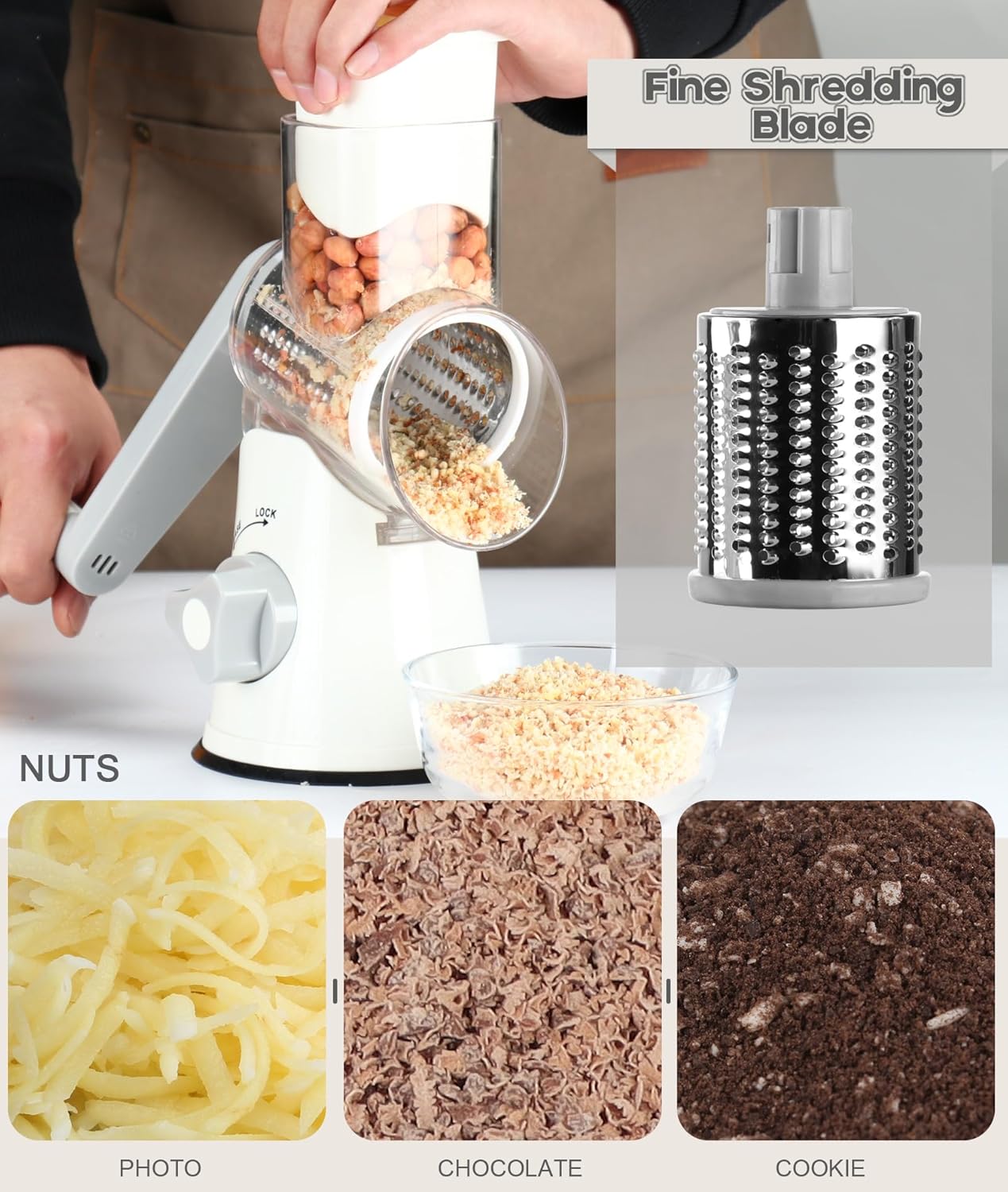 Detalle 2 de Ourokhome Rotary Cheese Grater 3 blades 🧀