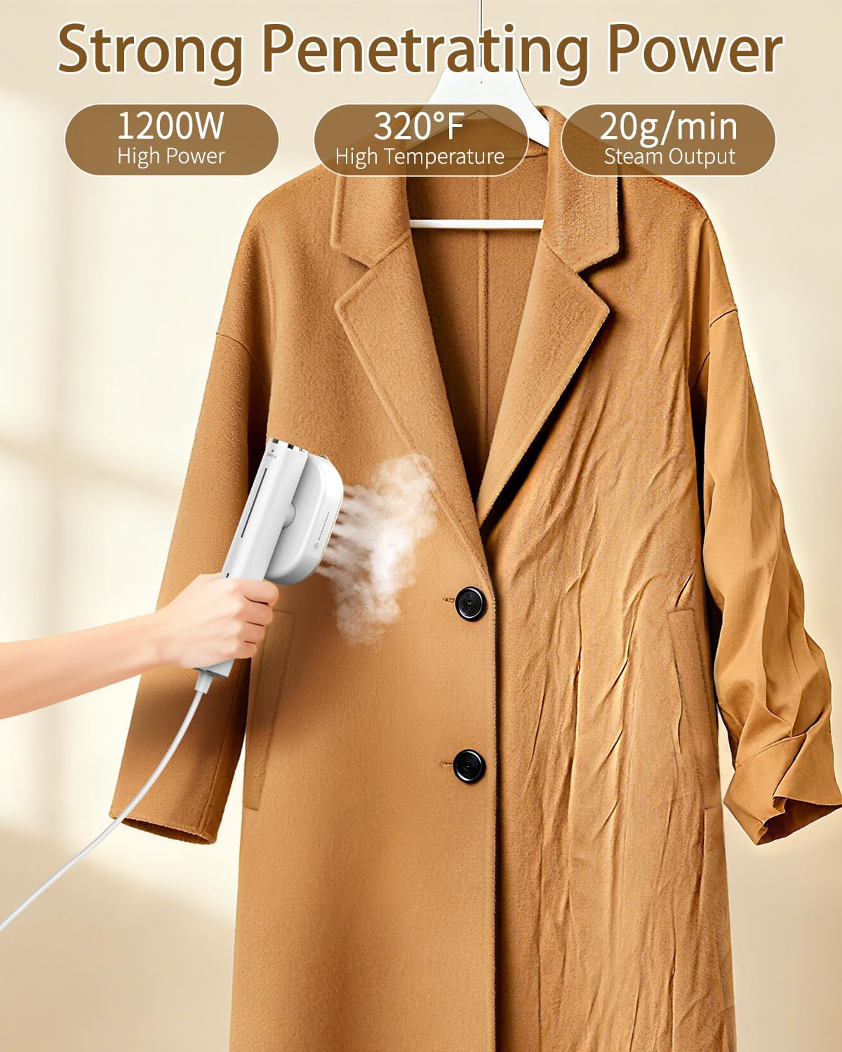 Detalle de hulmay G3 (Q) 2-in-1 Handheld Garment Steamer, 1200W, 90° Rotating Head