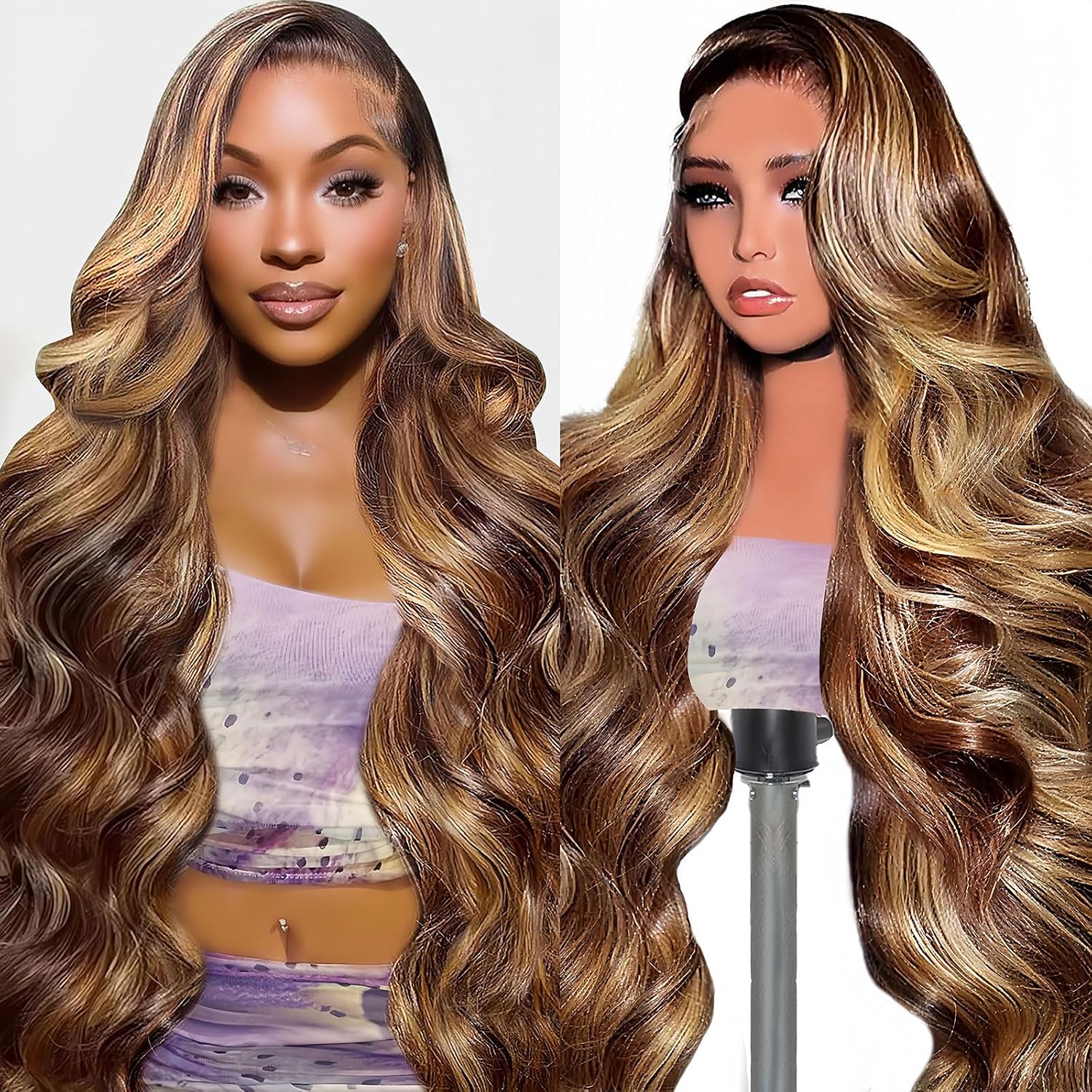 Tobeallo 30 Inch Honey Blonde 13x6 Lace Front Wig with HD Lace, 200 Density, Body Wave, 4/27 Highlights