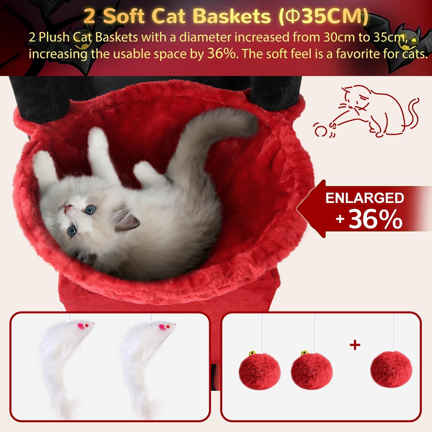 Thumbnail 5 de Globlazer Arbre à chat XXL Gothique noir & rouge, 189 cm, pour 3 à 5 grands chats