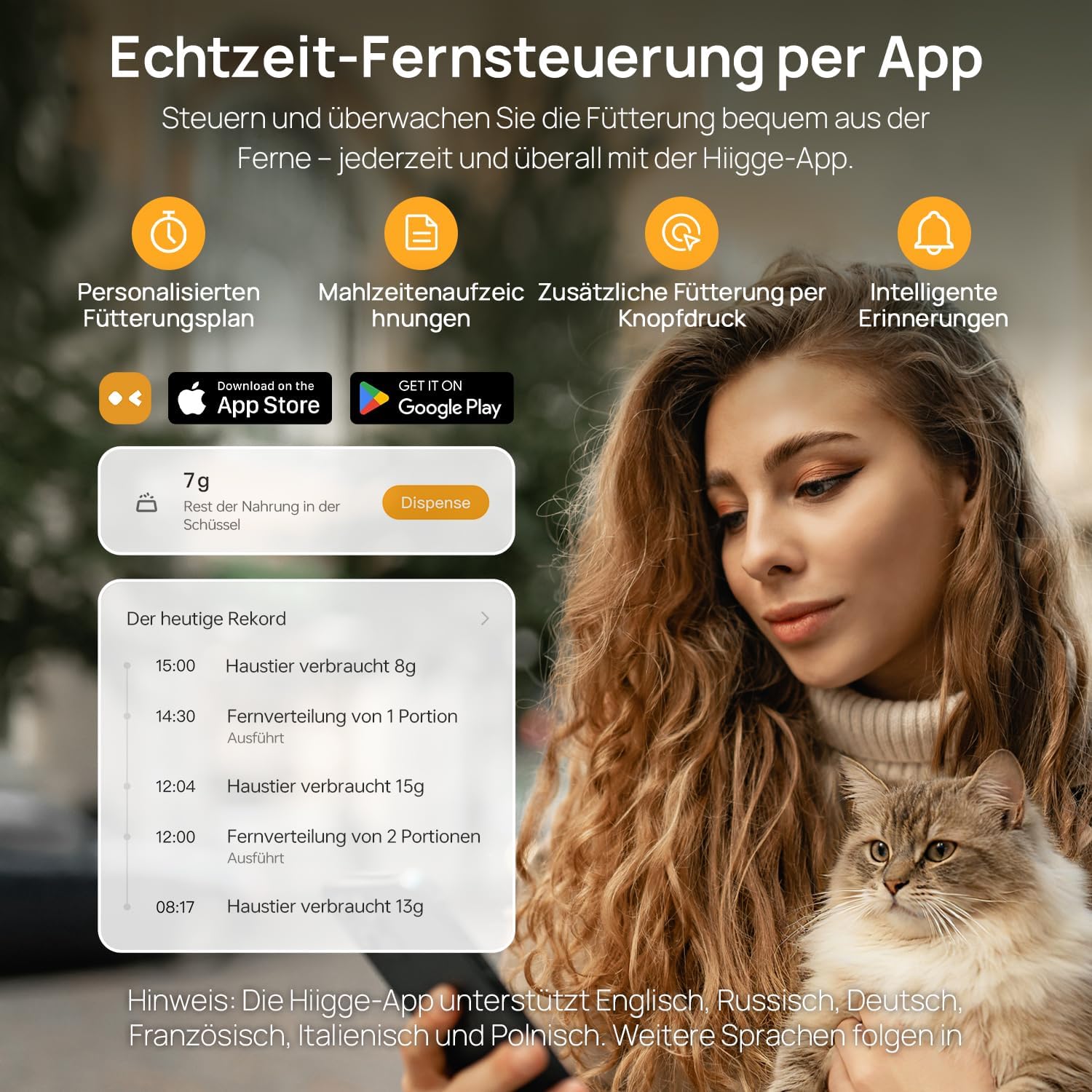 Thumbnail 4 de Hiigge Futterautomat Katze Kabellos 4.3L – Keramikschale, App-Steuerung, Wiegesystem, 120 Tage Akkulaufzeit, Weiß