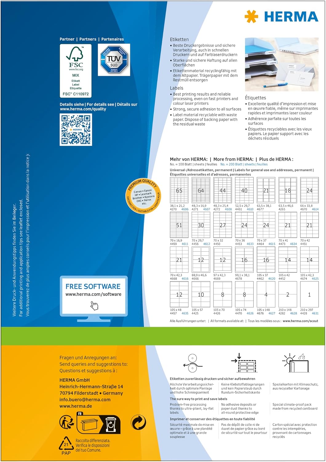 Detalle de HERMA 4470 Versandetiketten – 800 selbstklebende Etiketten, 105 x 74 mm, 100 Blatt