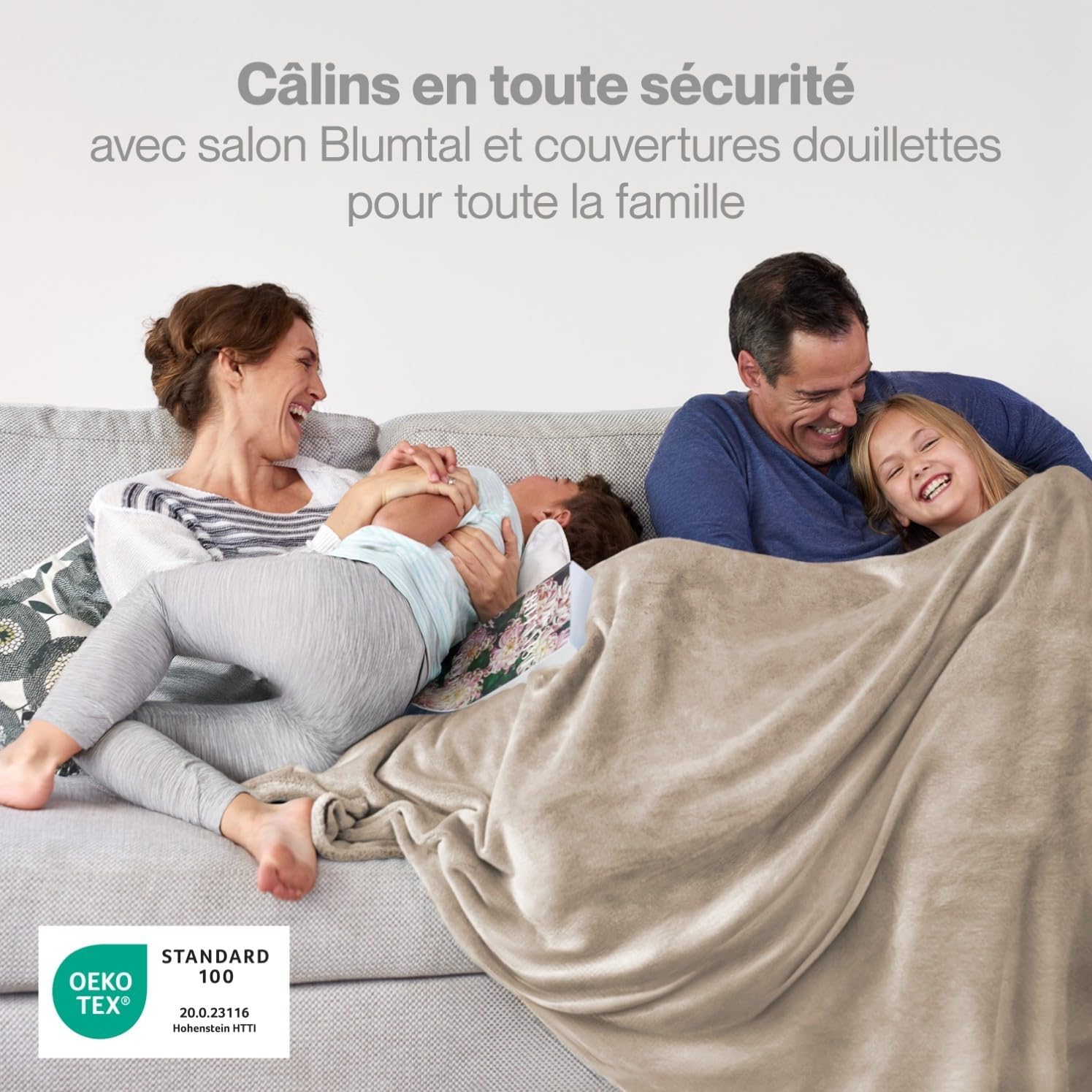 Thumbnail 1 de Blumtal Couverture polaire 130 x 150 cm – plaid taupe tout doux pour canapé et lit