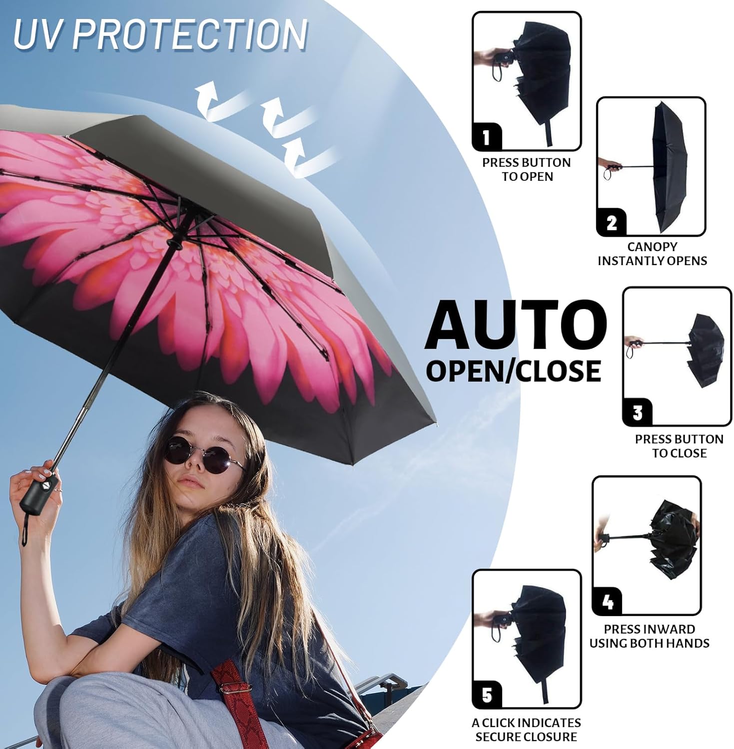 Thumbnail 3 de SY COMPACT Travel Umbrella Windproof Automatic Unbreakable – Practical UK traveller companion