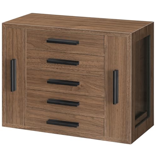 HOOBRO EBH19JB04 joyero de madera con 5 niveles, ventanilla y cajones verticales