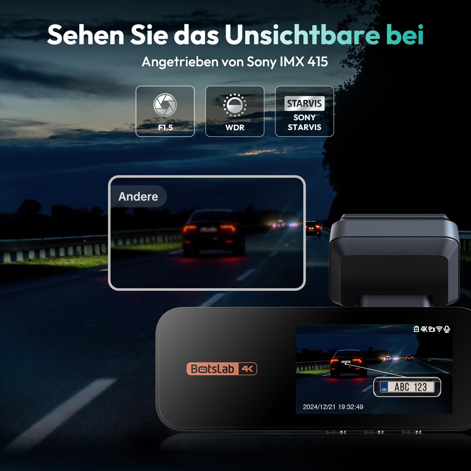 Thumbnail 4 de BOTSLAB Dashcam Auto 4K vorn+hinten mit GPS