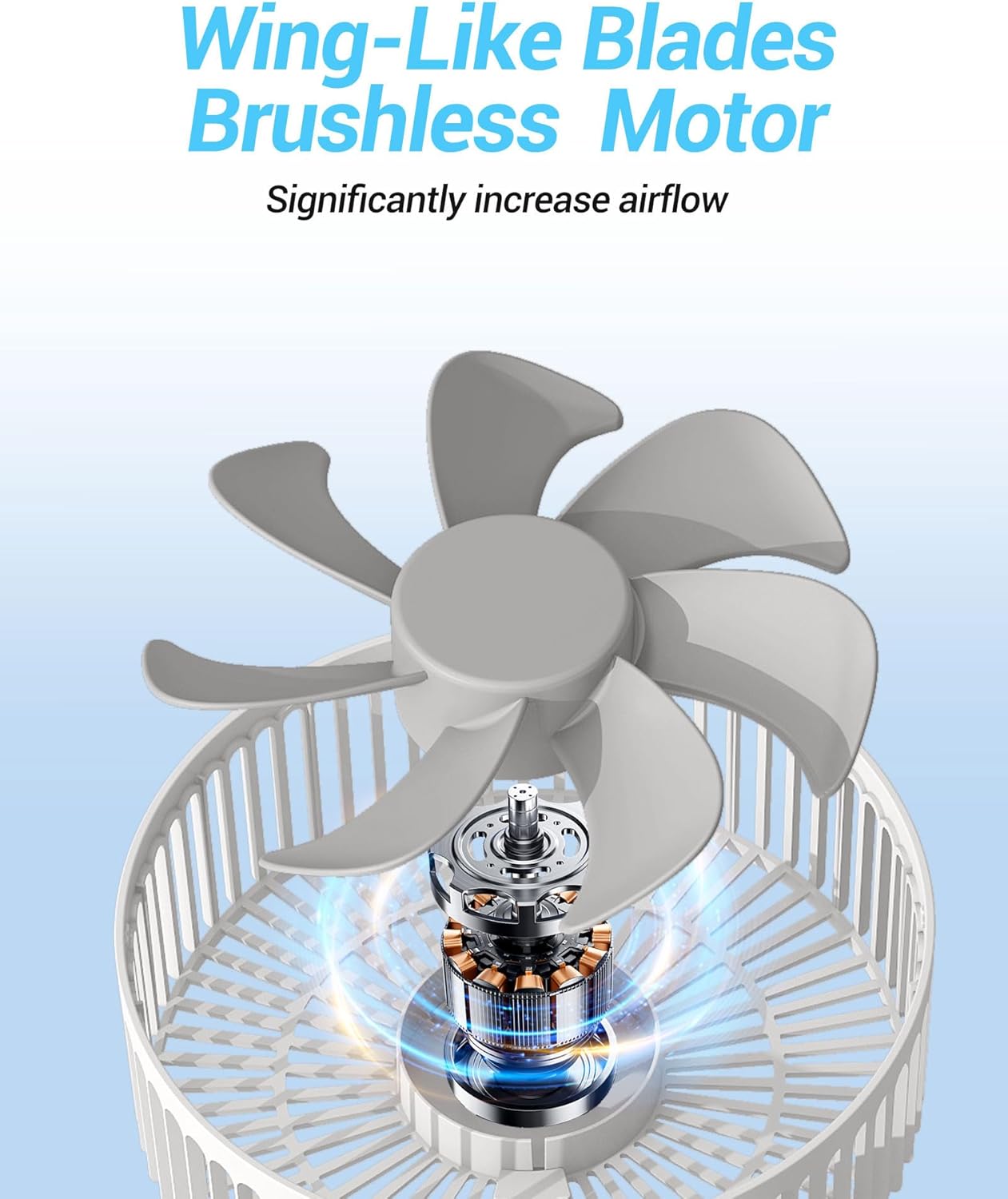 Detalle 2 de KASYDoFF Desk Fan (8-inch) USB portable fan with 90° oscillation, timer and rechargeable 5400mAh battery