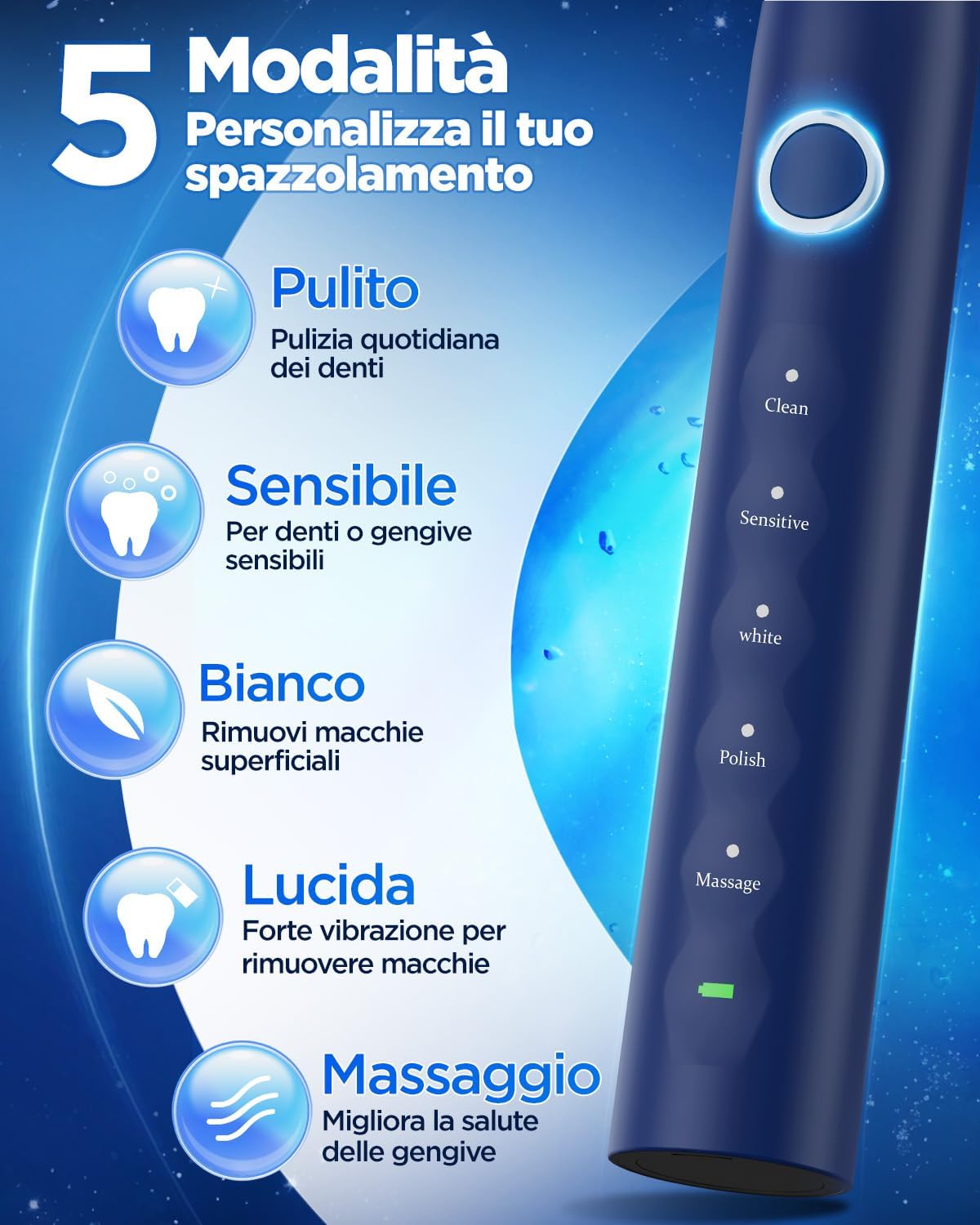 Thumbnail 3 de Spazzolino Elettrico Sonico 8 Testine Blu