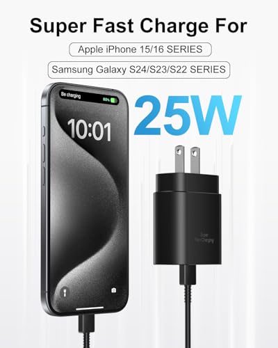 Detalle de MAILESI Type C Charger Fast Charging 25W Kit — 2x USB-C Chargers + 2 Long Cables (10ft & 6ft)