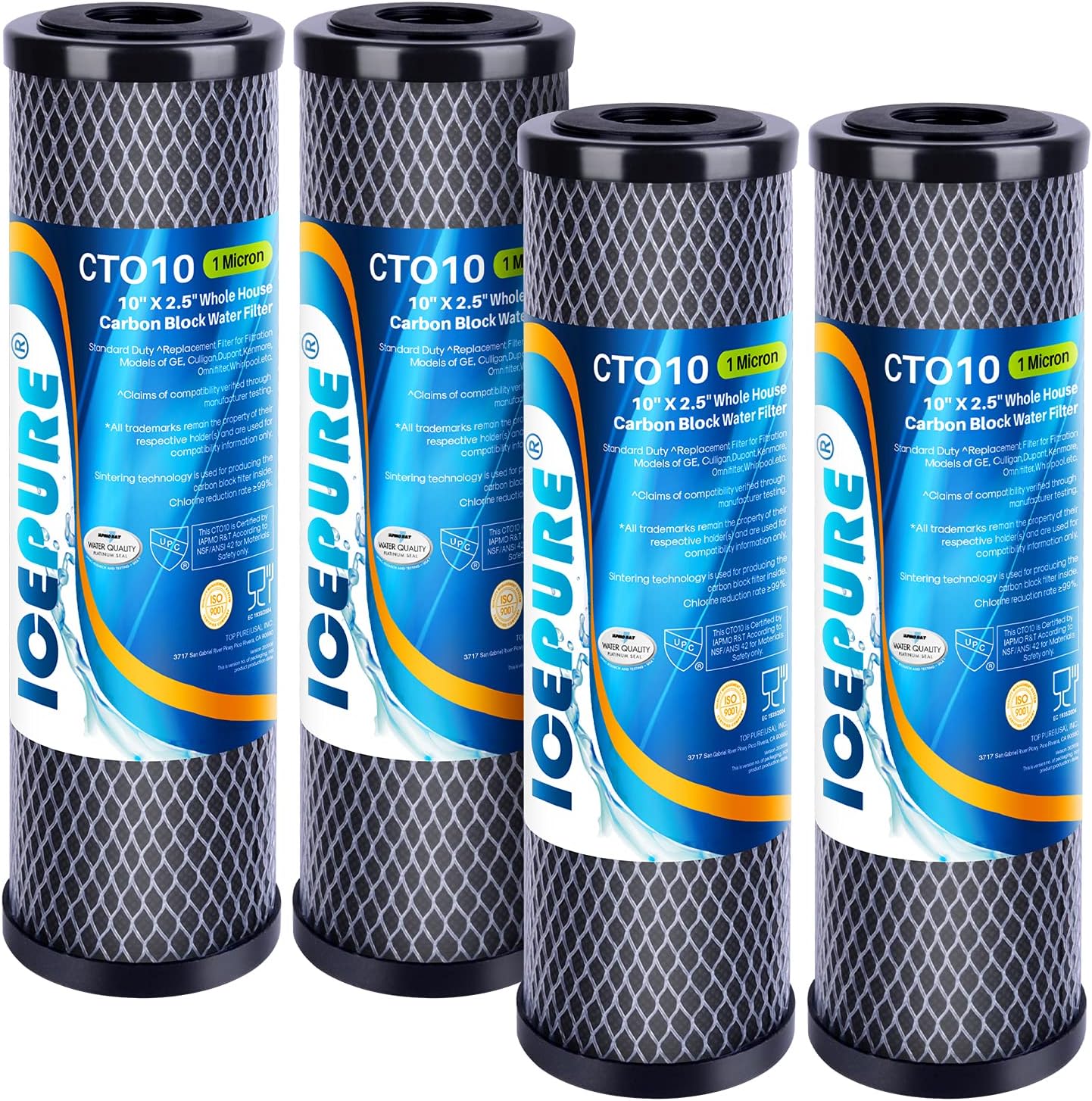 Detalle de ICEPURE CTO10 1-Micron Carbon Whole House Water Filter, 2.5 x 10-Inch, 4-Pack