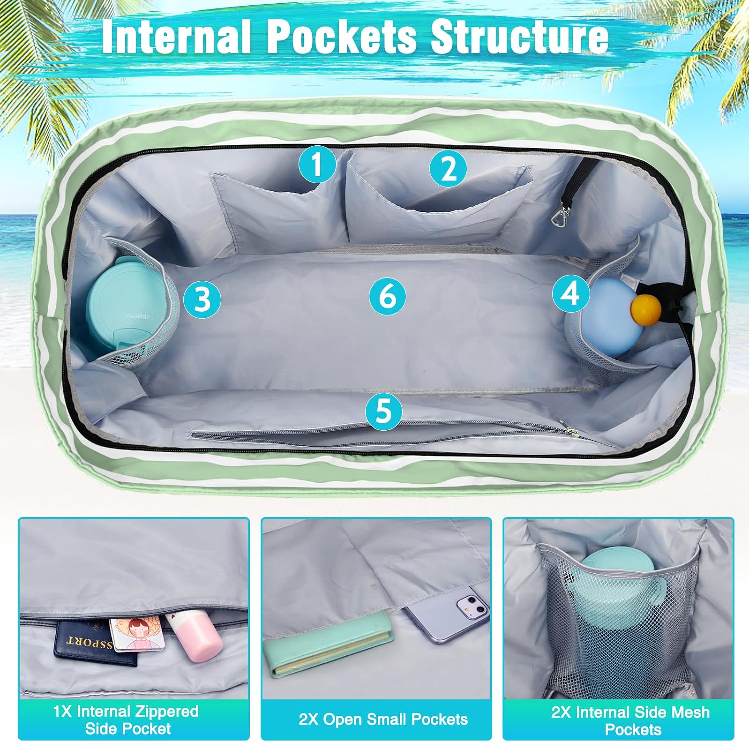 Detalle de WACCET Borsa Mare Donna Grande: tote impermeabile XXL per vacanze in spiaggia