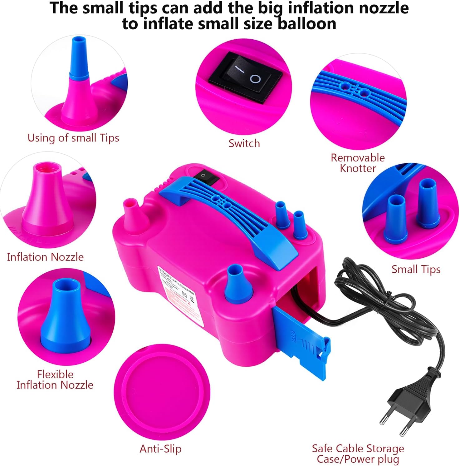 Thumbnail 6 de Motorenbau Pompe à Ballons électrique – gonfleur 600 W avec double buse et deux modes