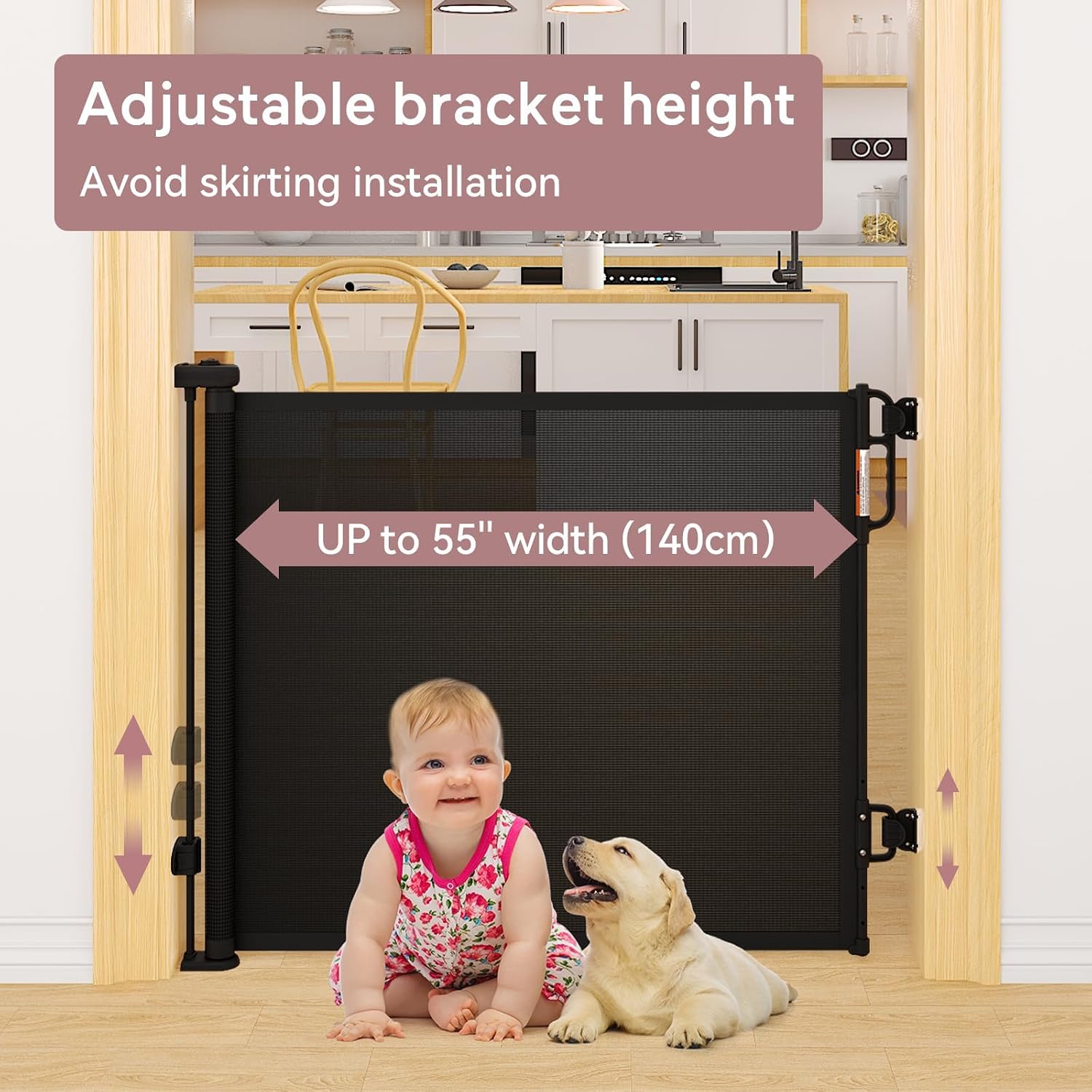 Thumbnail 1 de Retractable Baby Gate by Momcozy — 33" High, Extends to 55" Wide Mesh Gate for Doorways, Stairs and Hallways