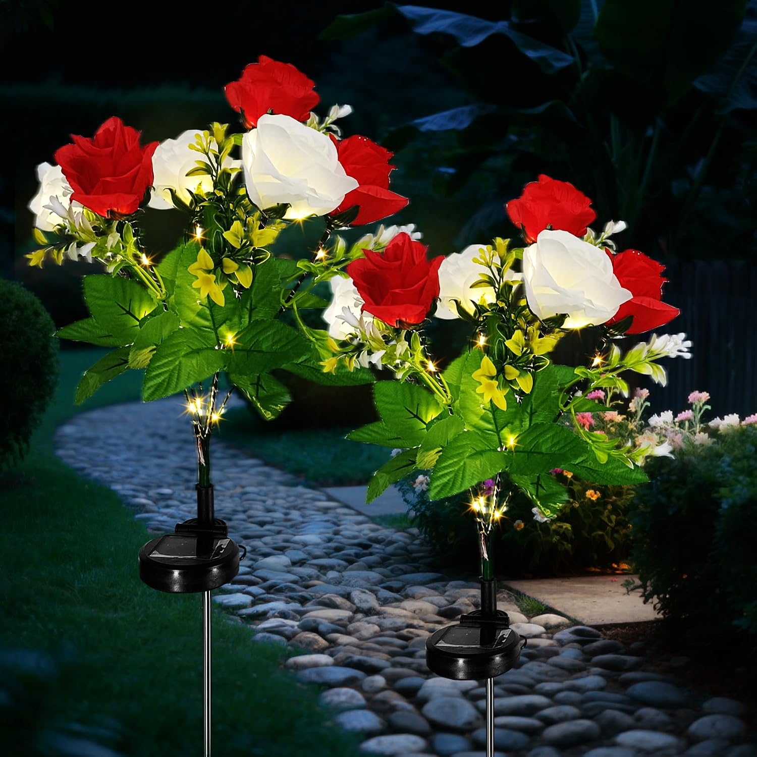 Thumbnail 6 de 2 Pack Rose Solar Flower Outdoor Lights – IP65 Waterproof Pink Rose Petals for Garden, Patio, and Pathways