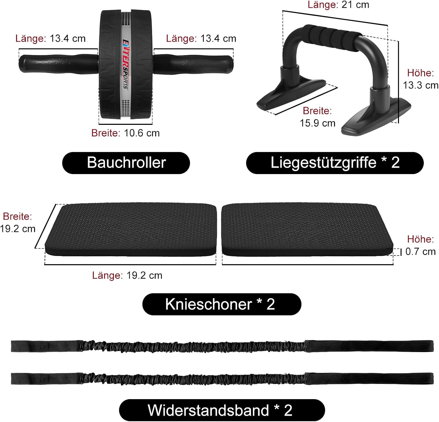 Thumbnail 3 de EnterSports Bauchroller, Bauchmuskeltrainer, Bauchmuskelroller mit Zwei Kniematte, Bauchrad Für Bauchmuskeltraining, Bauchtrainer für Zuhause, Geeignet für Anfänger, Fortgeschrittene und Profis