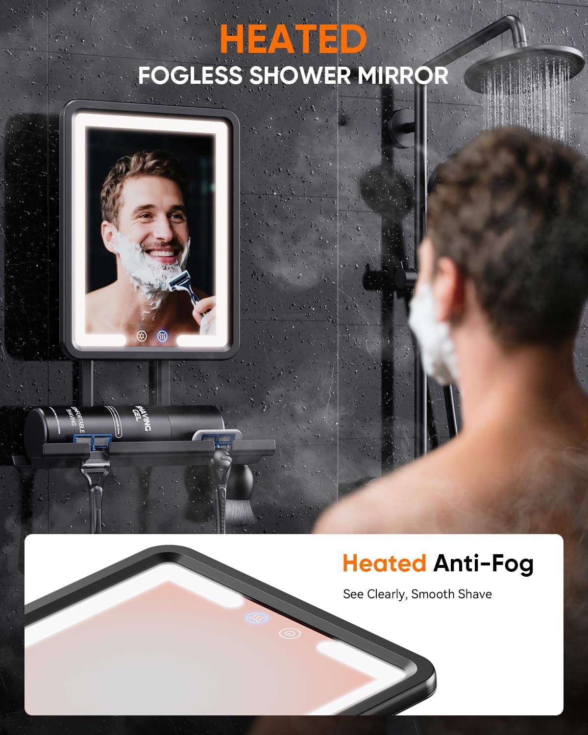 Thumbnail 2 de eeuuty Heated Shower Mirror Fogless for Shaving (Gen 3) with Razor Holder - 3 Colors, Stepless Dimming, Anti-Fog (Black)