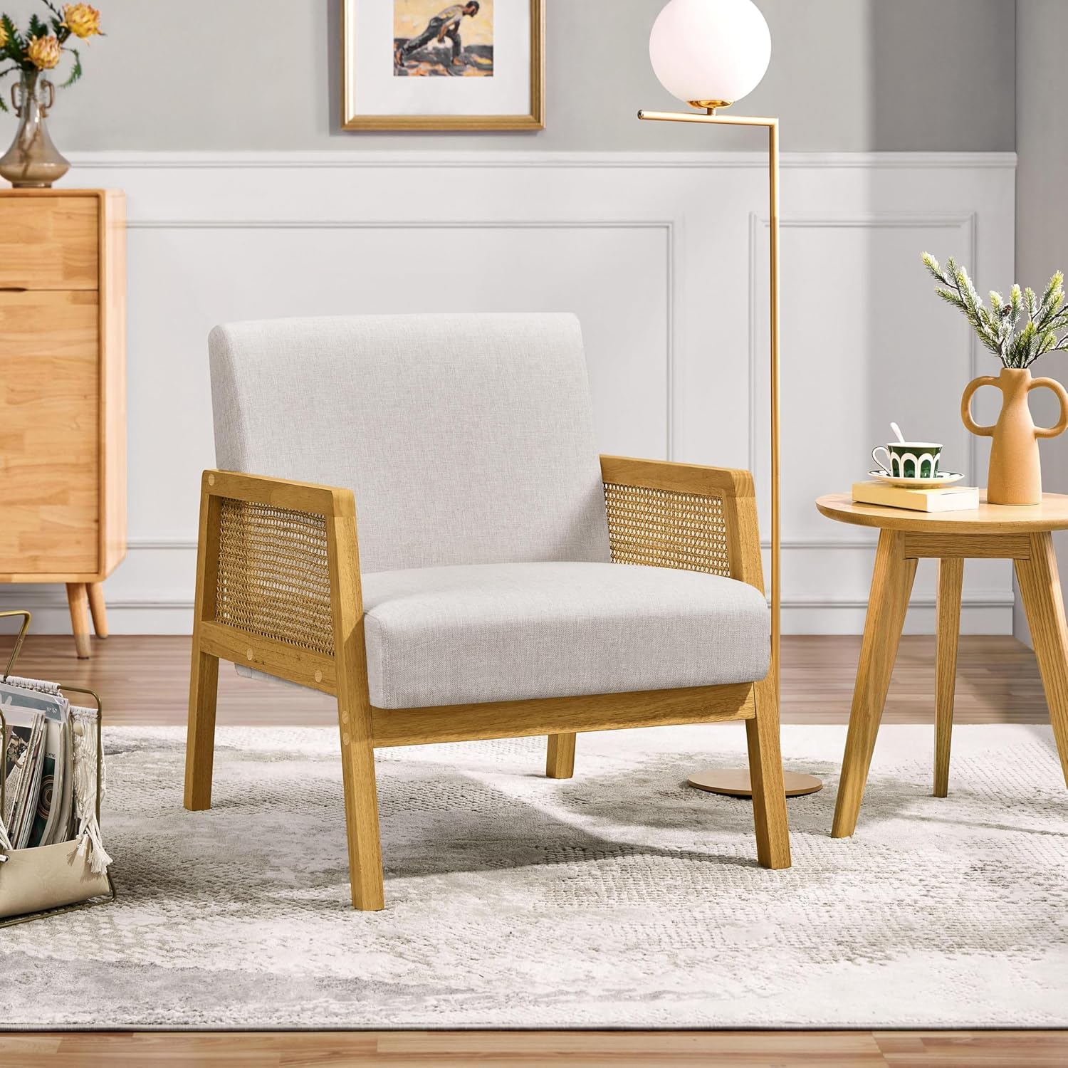 Detalle 2 de Yaheetech Poltrona reclinabile da salotto con braccioli in rattan e cuscini imbottiti, fino a 140 kg