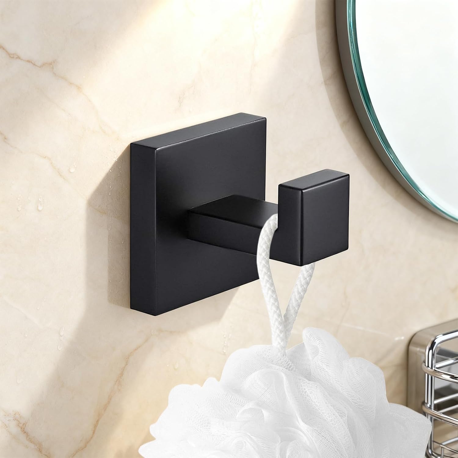 Detalle 2 de Menbyci FGHS04 4-Pack Square Matte Black SUS304 Stainless Steel Towel Hooks