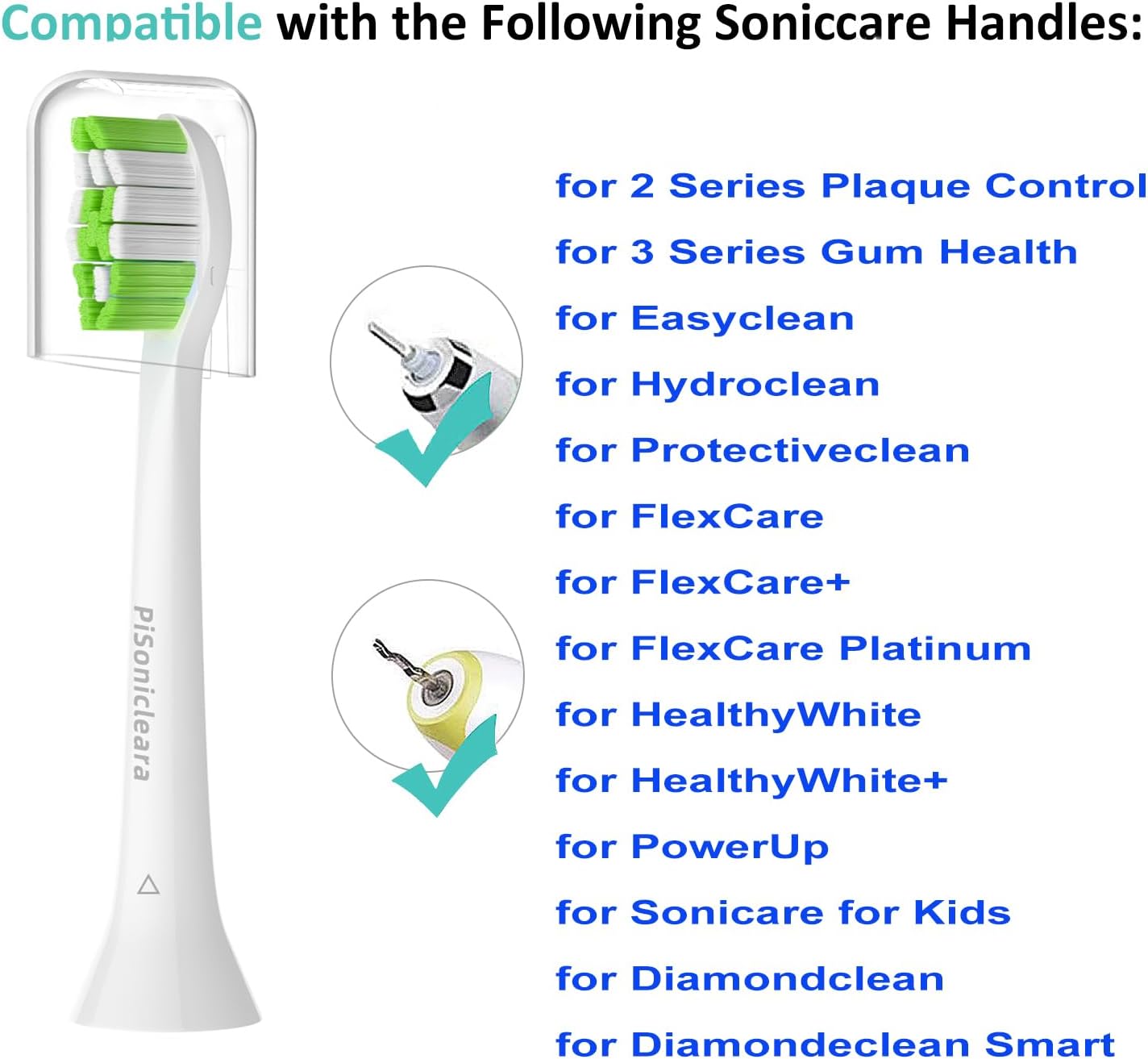 Detalle de Pisonicleara Replacement Toothbrush Heads (10-pc) for Philips Sonicare – Medium Soft with Indicator Bristles