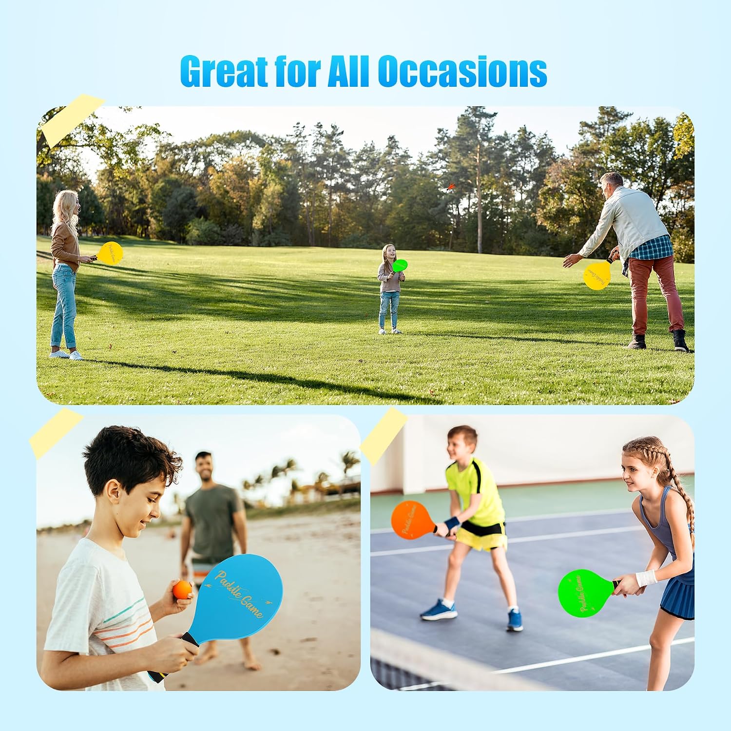Thumbnail 6 de INPODAK Beach Bat and Ball Set – Wooden Paddle Ball for Pool & Beach (4 paddles, 8 birdies, 4 balls)