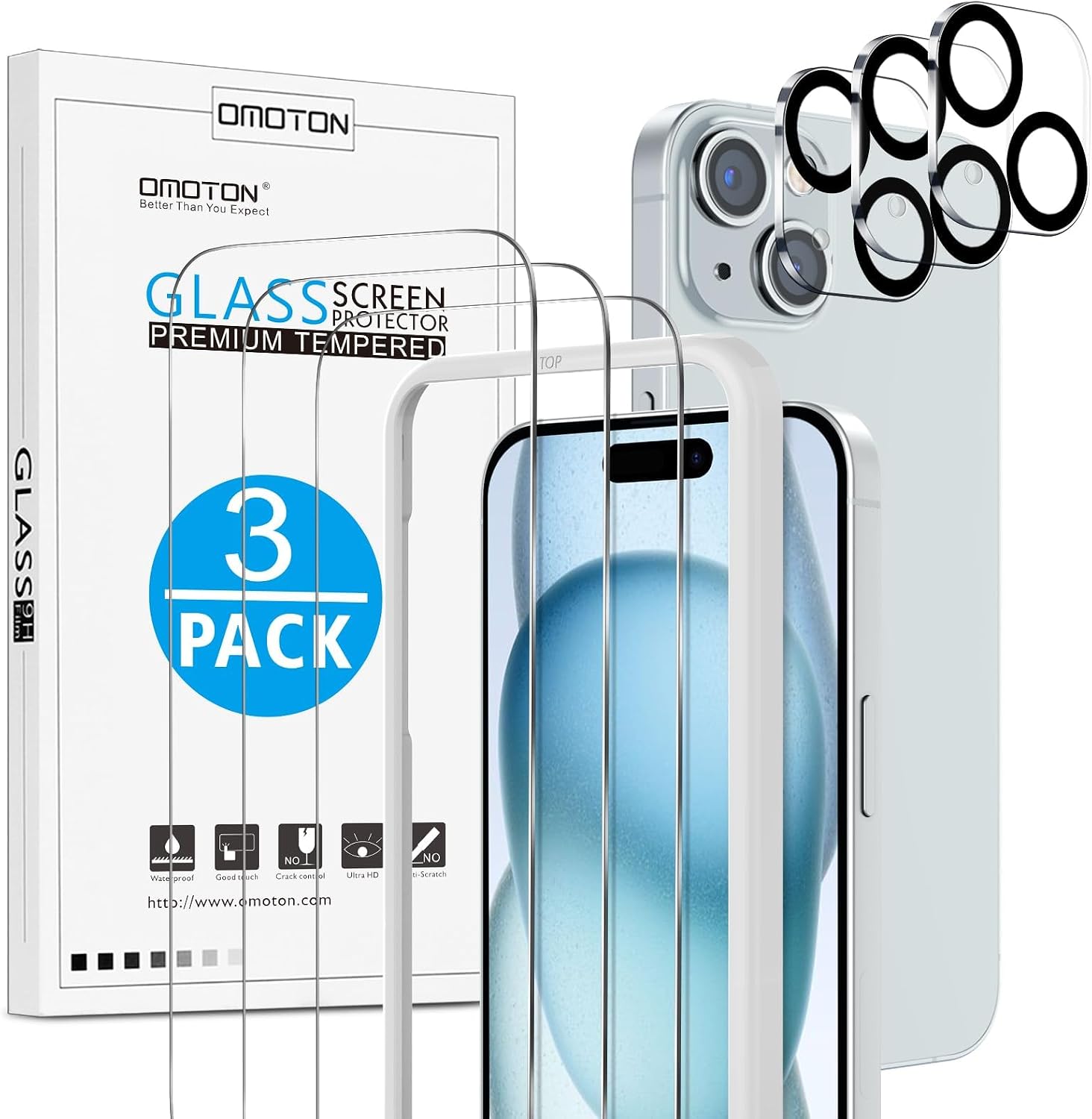 Detalle de OMOTON iPhone 15 Panzerglas 9H