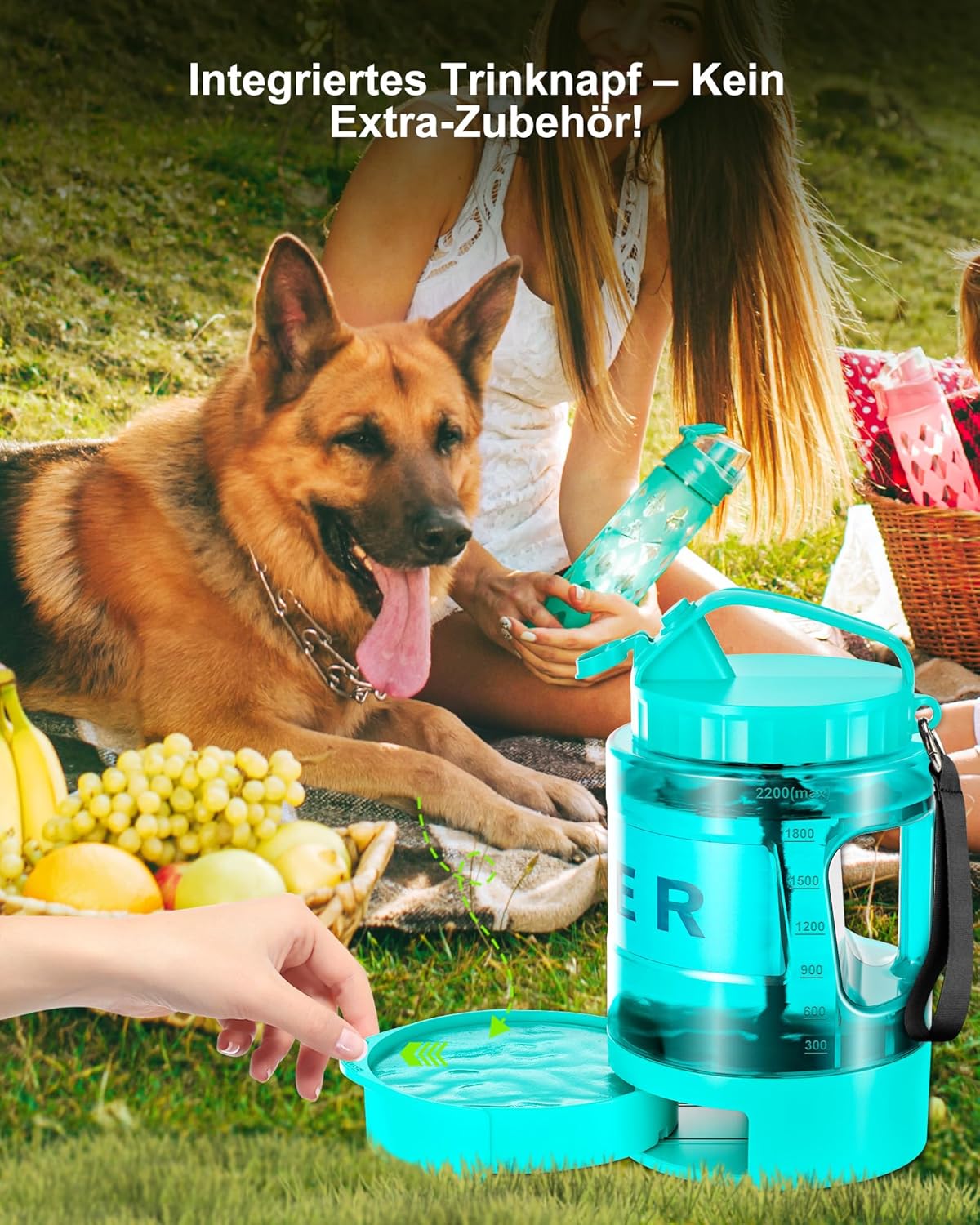Thumbnail 3 de lesotc 2200 ml Trinkflasche für Hunde – tragbare XXL-Wasservorratsflasche für unterwegs (Mintgrün)