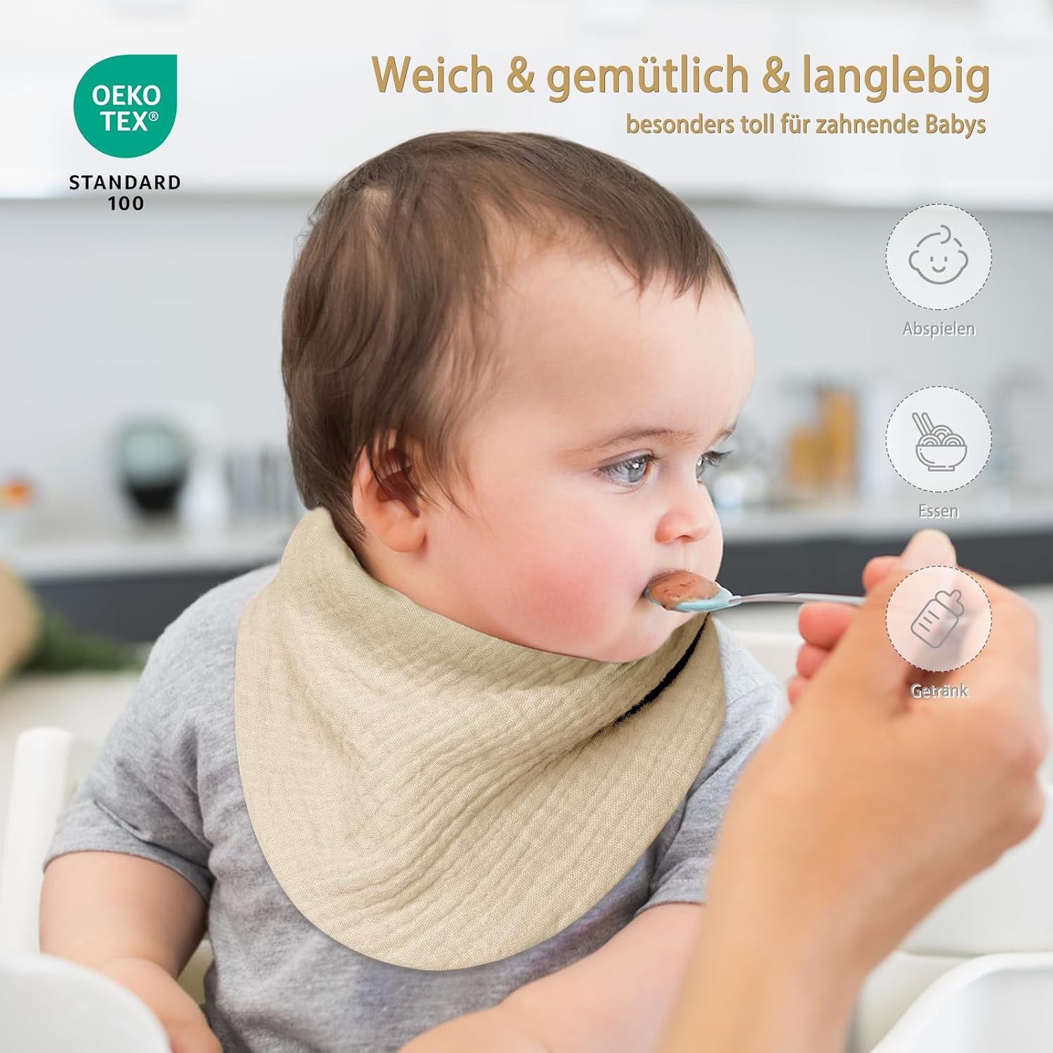 Thumbnail 1 de lulumoon Baby-Lätzchen Dreieckstuch (4-lagig, 100% Bio-Baumwolle) – absorbierendes Musselin Halstuch im Großformat