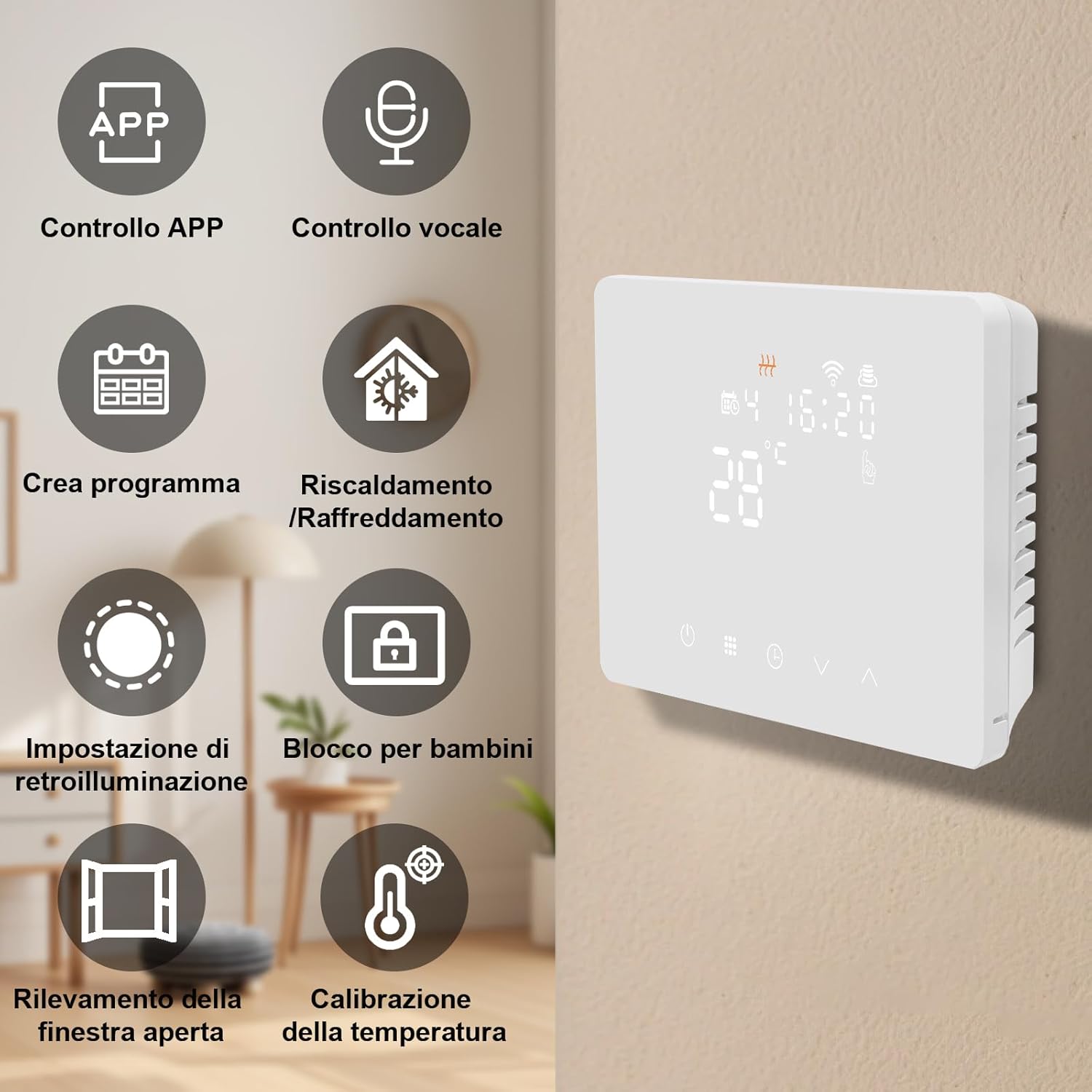 Detalle 2 de KETOTEK 503 Termostato caldaia Wi‑Fi programmabile 220V 5A